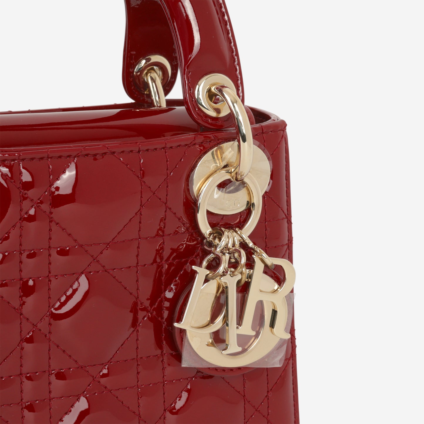 Dior Mini Lady Dior - Cherry Red Patent | Champagne Gold Hardware - Bagista