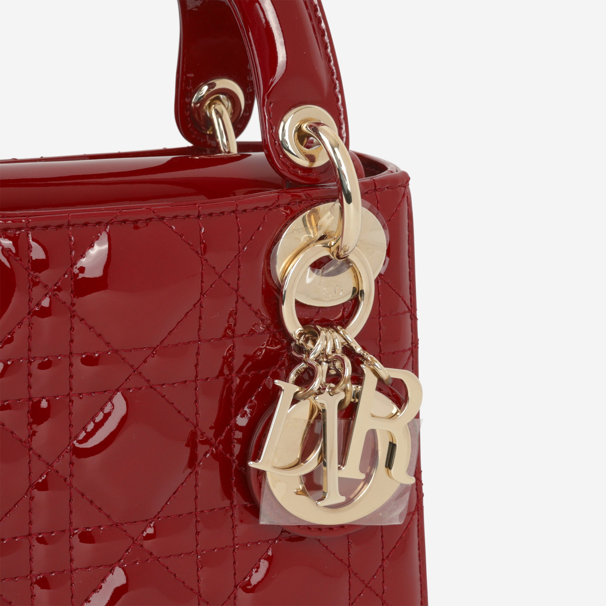 Dior Mini Lady Dior - Cherry Red Patent | Champagne Gold Hardware - Bagista