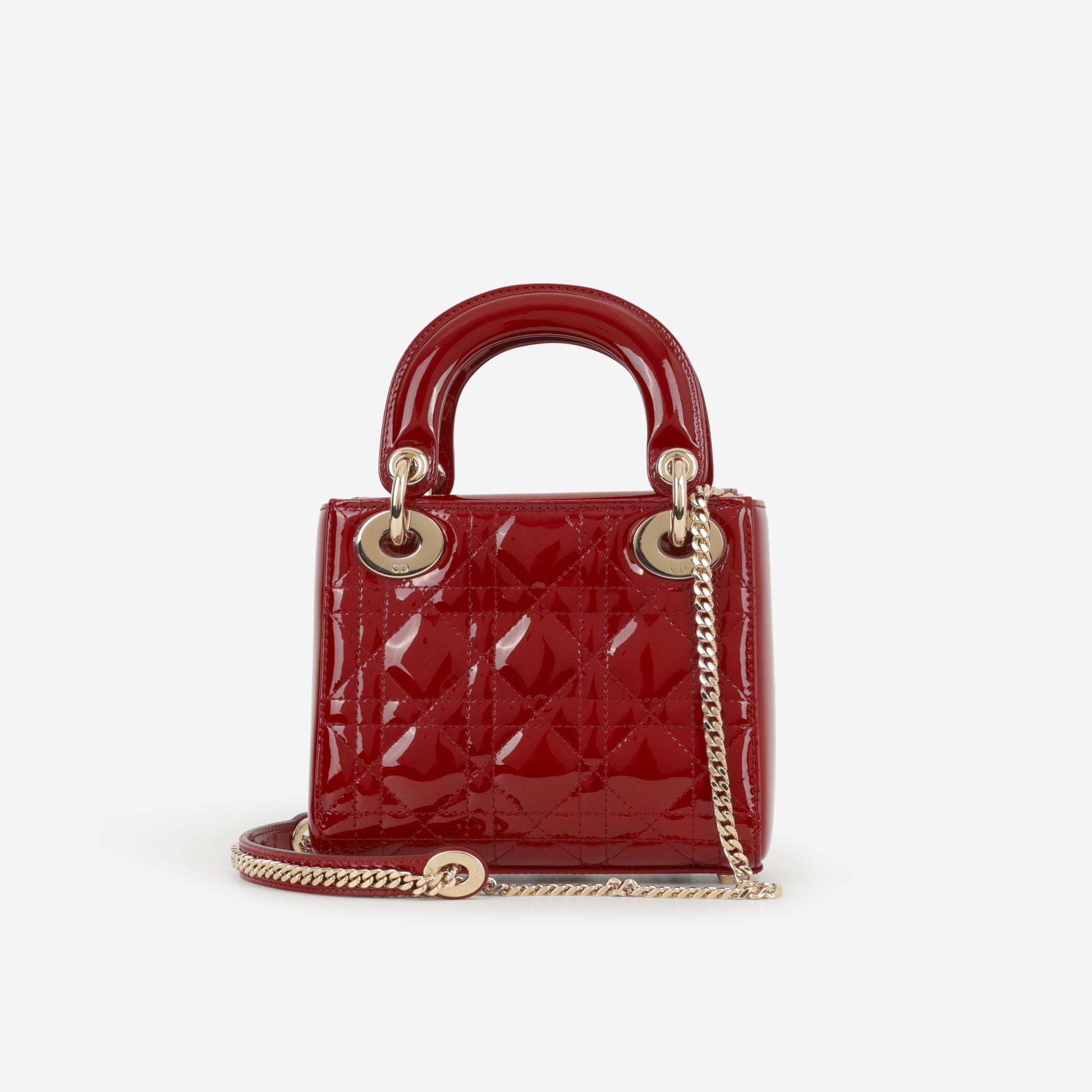 Dior Mini Lady Dior - Cherry Red Patent | Champagne Gold Hardware - Bagista