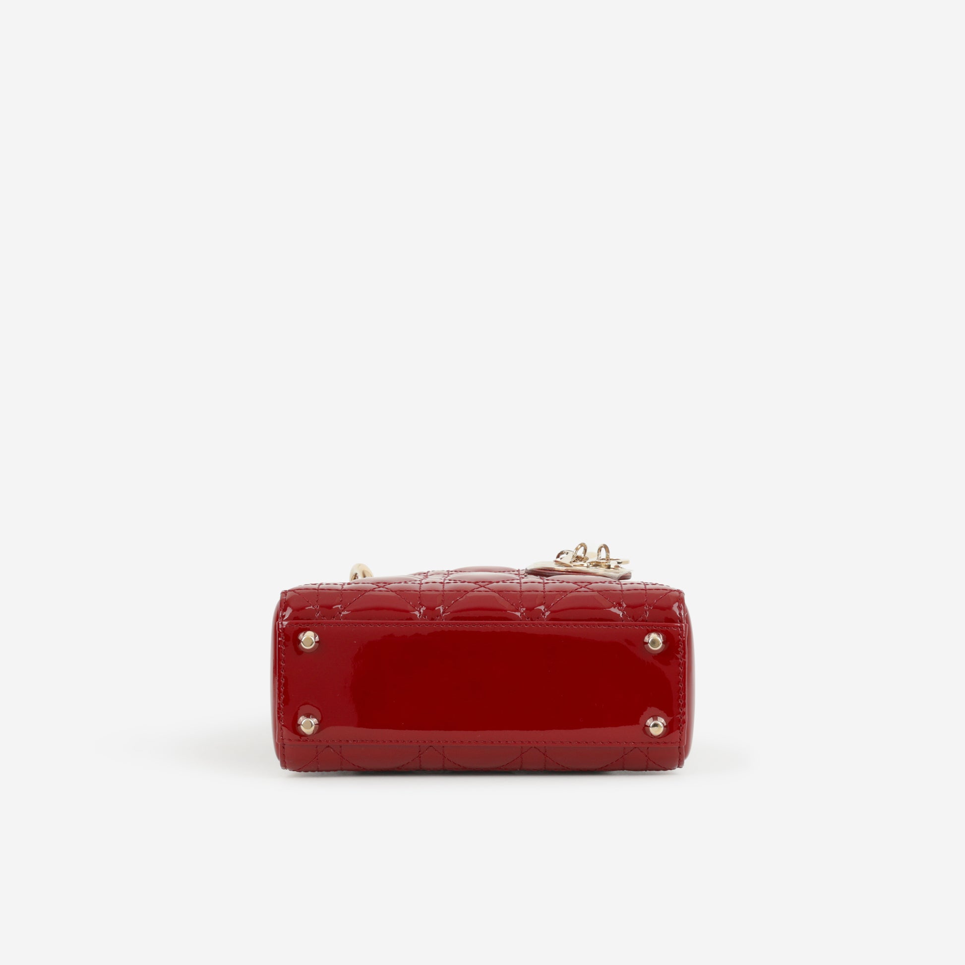 Dior Mini Lady Dior - Cherry Red Patent | Champagne Gold Hardware - Bagista