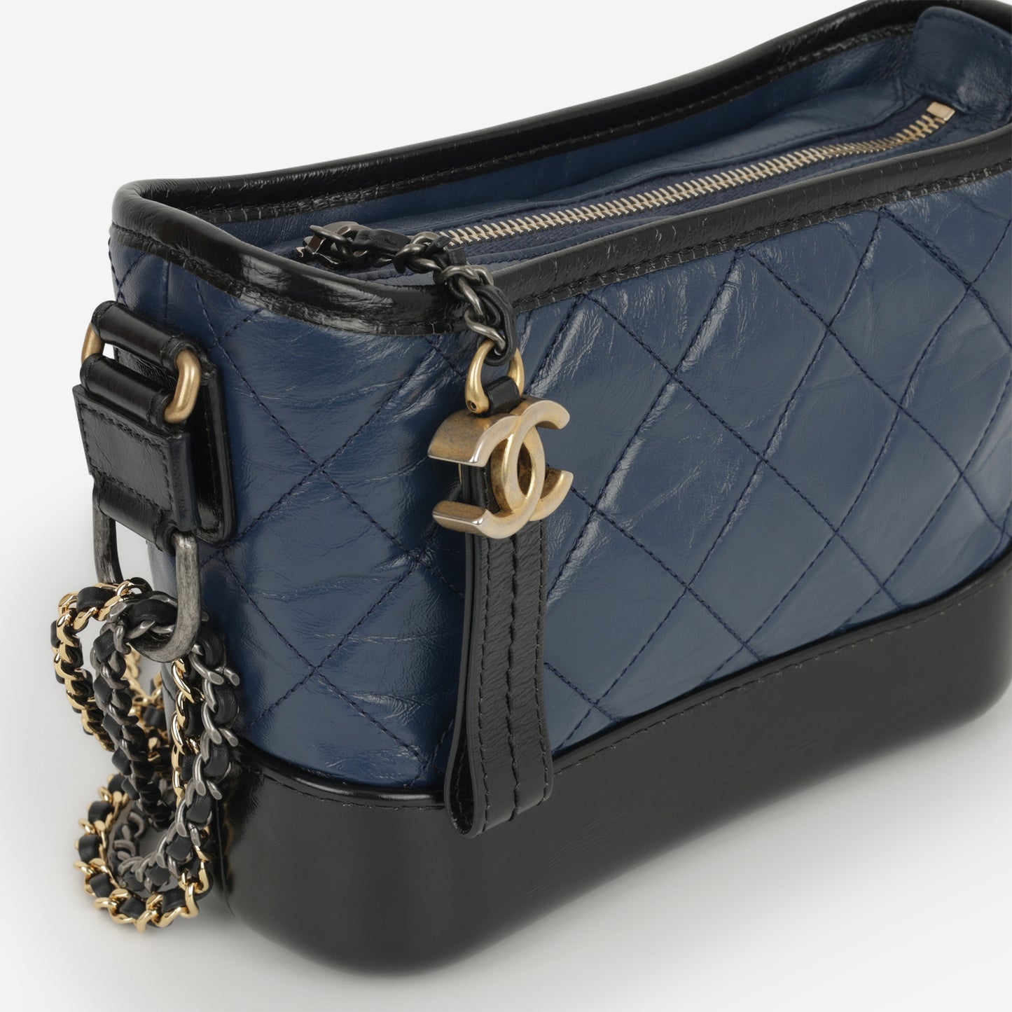 Chanel Small Gabrielle Bag - Navy / Black Aged Calfskin | Mixed Hardware - Bagista