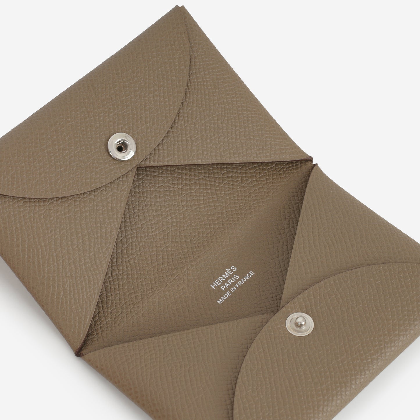 Hermès Calvi Card Holder - Etoupe Epsom | Palladium Hardware - Bagista