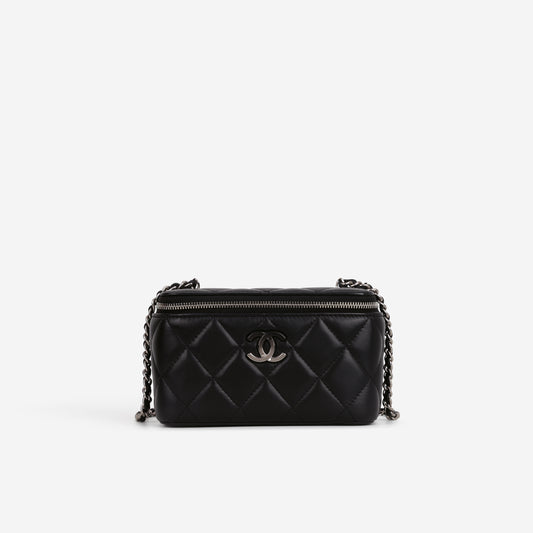Chanel Small Vanity on Chain - Black Lambskin | Silver Hardware