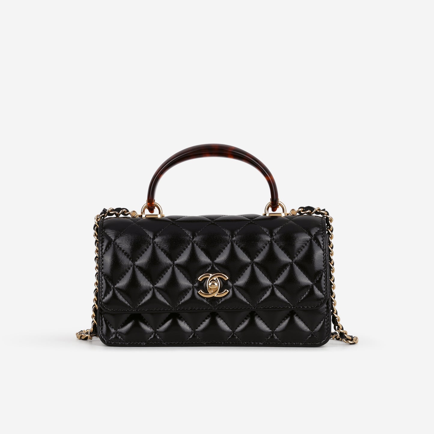 Chanel Seasonal Top Handle Wallet on Chain - Black Calfskin | Gold Hardware
