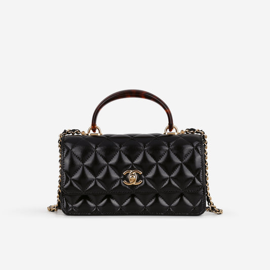 Chanel Seasonal Top Handle Wallet on Chain - Black Calfskin | Gold Hardware