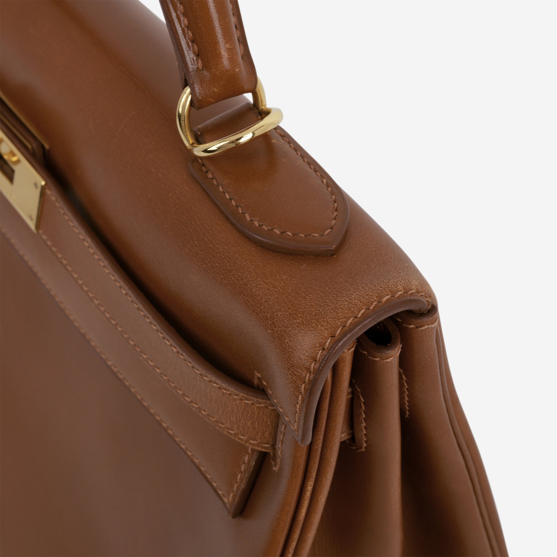 Hermès Vintage Kelly 32 Retourne - Noisette Box Calf | Gold Hardware - Bagista
