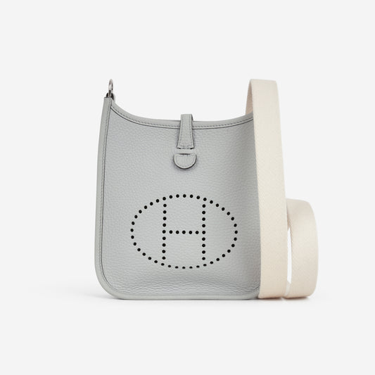 Hermès Mini Evelyne 16 - Blue Pale Clemence / Nata Strap | Palladium Hardware - Bagista