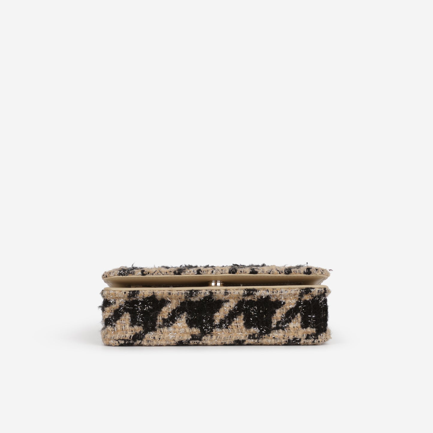 Chanel Wallet On Chain - Black / Beige Houndstooth | Champagne Gold Hardware