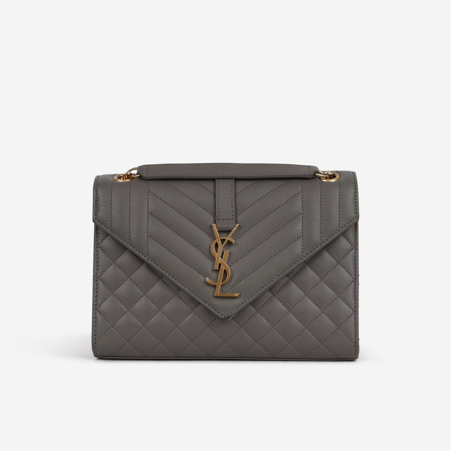 Saint Laurent Medium Envelope - Grey Grained | Gold Hardware