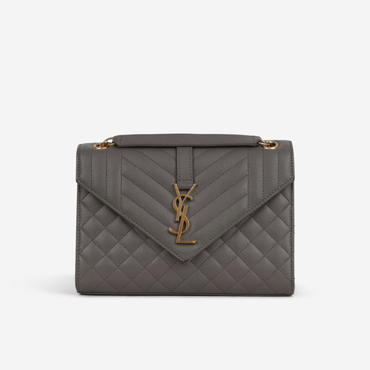 Saint Laurent Medium Envelope - Grey Grained | Gold Hardware