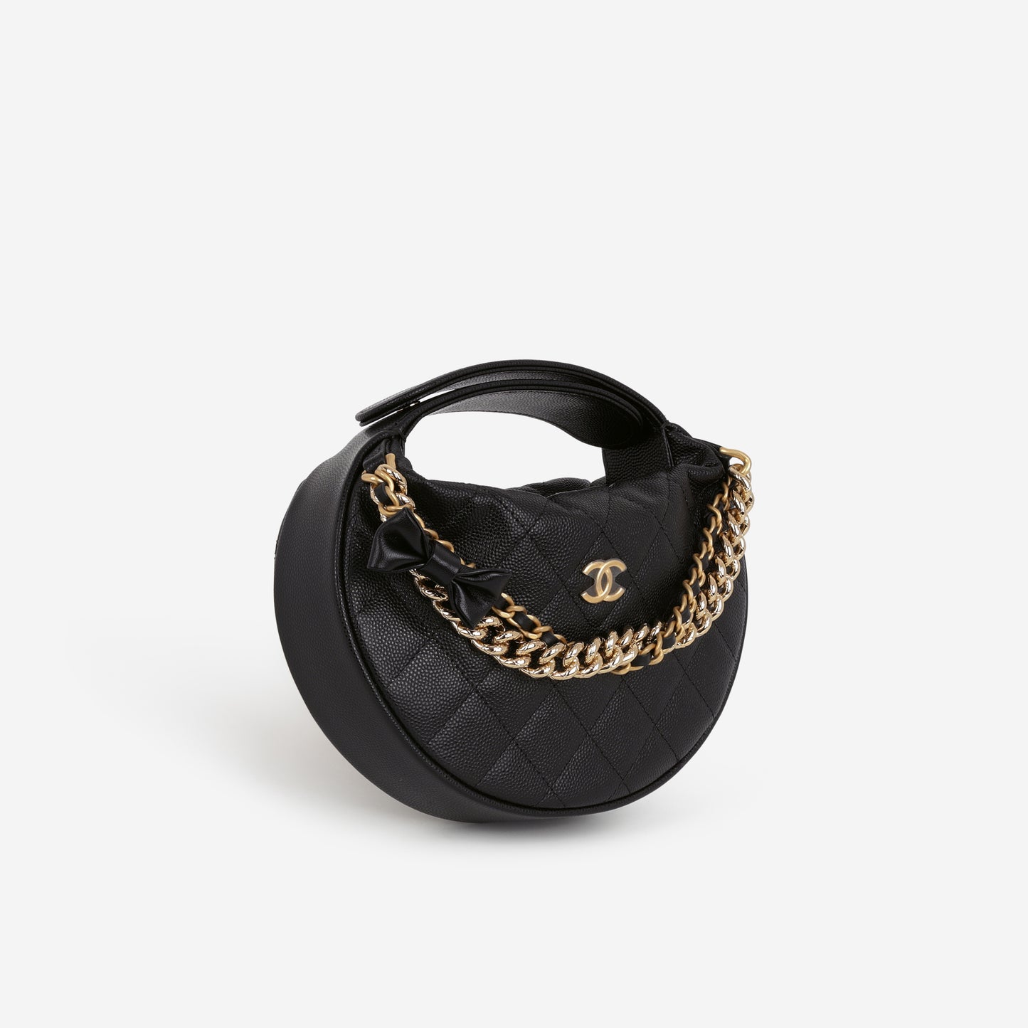 Chanel Mini Bow Hobo Pouch - Black Caviar | Gold Hardware