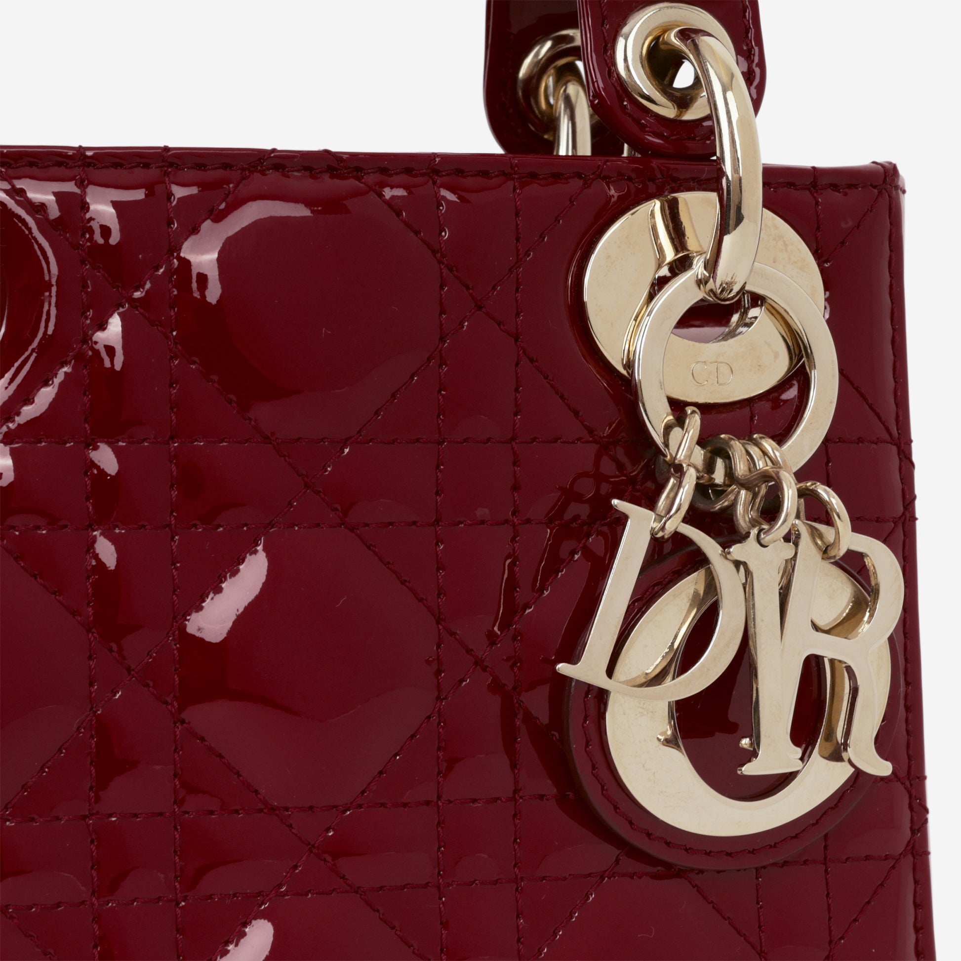 Dior Mini Lady Dior - Cherry Red Patent | Champagne Gold Hardware - Bagista
