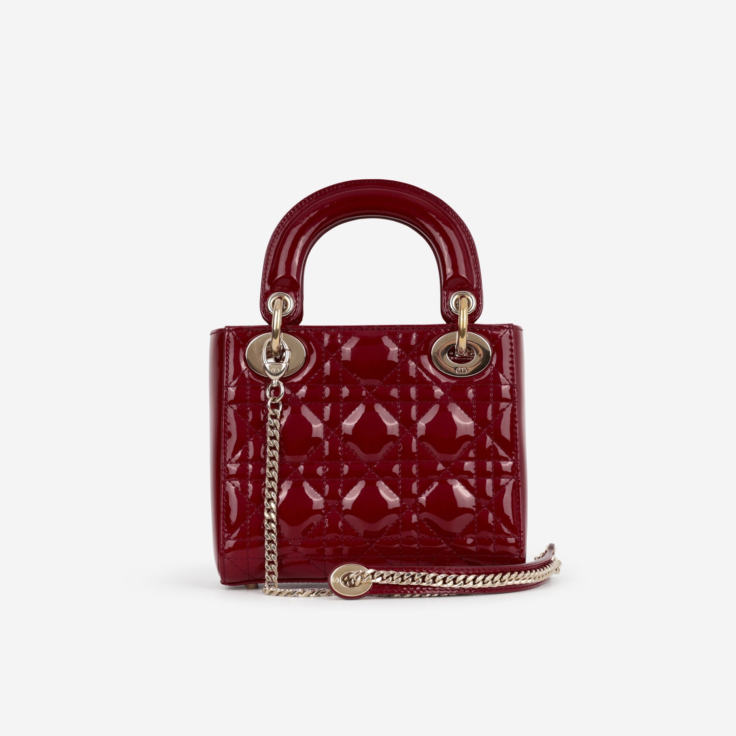 Dior Mini Lady Dior - Cherry Red Patent | Champagne Gold Hardware - Bagista