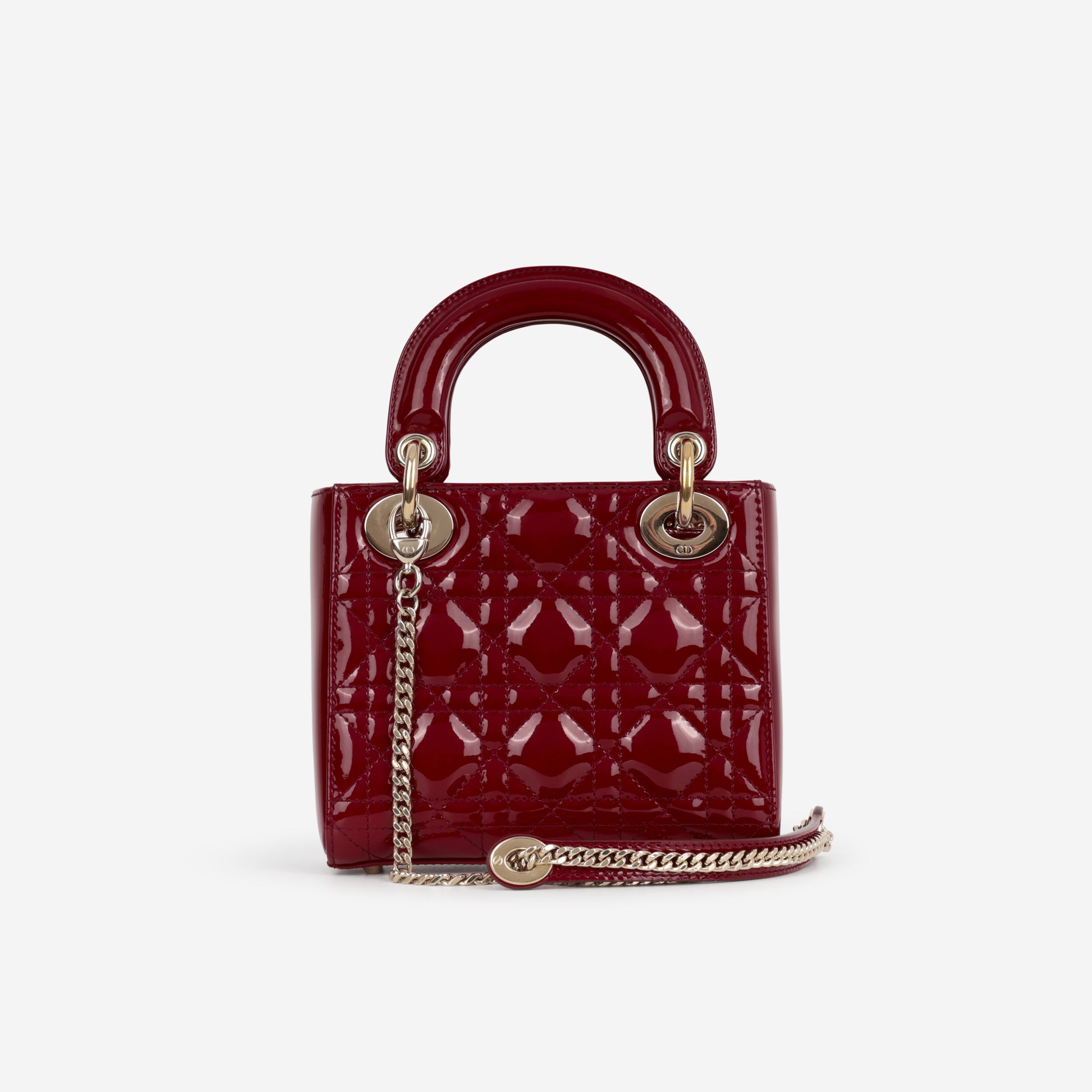 Dior Mini Lady Dior - Cherry Red Patent | Champagne Gold Hardware - Bagista
