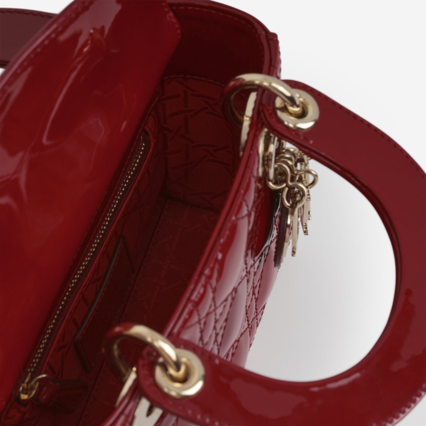 Dior Mini Lady Dior - Cherry Red Patent | Champagne Gold Hardware - Bagista