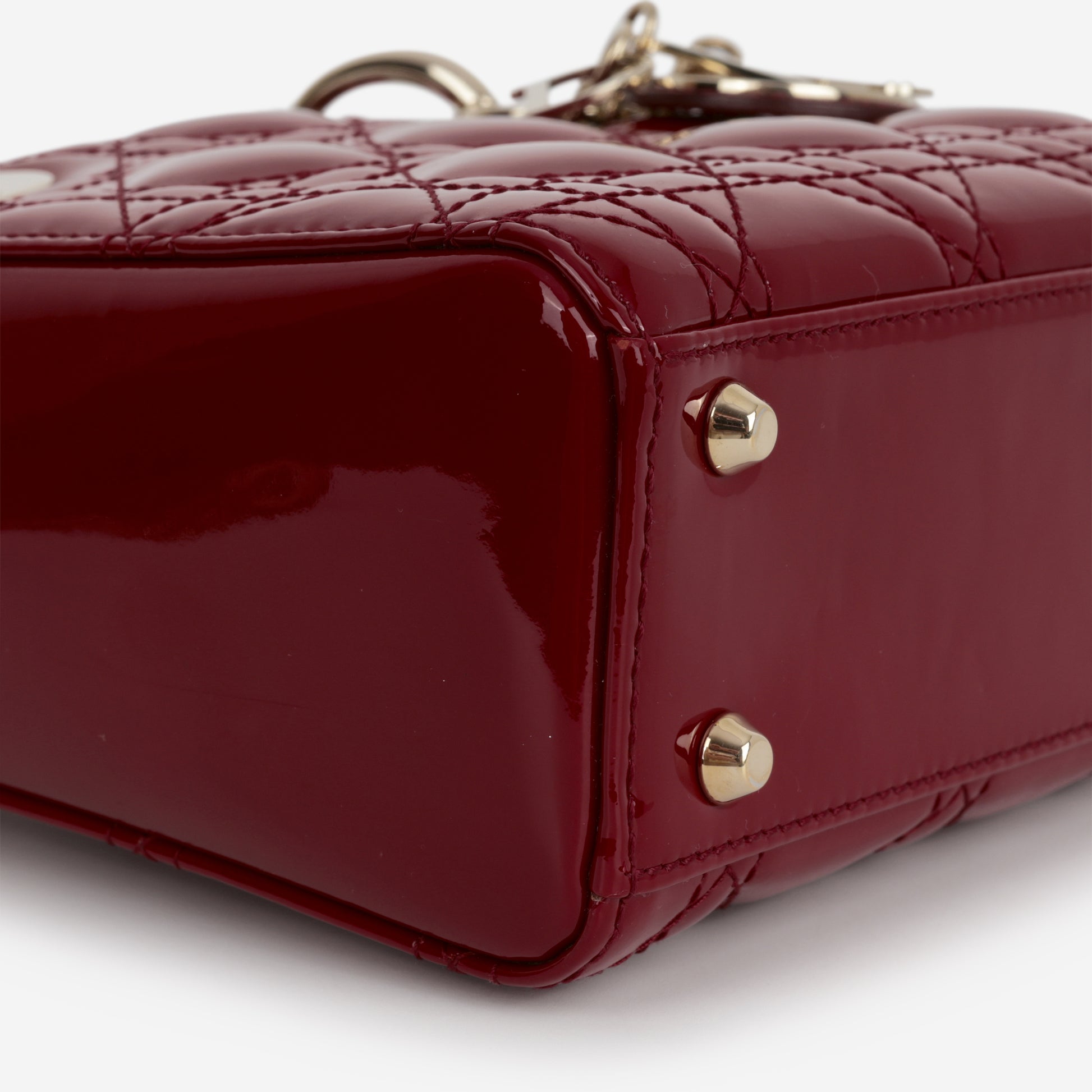 Dior Mini Lady Dior - Cherry Red Patent | Champagne Gold Hardware - Bagista