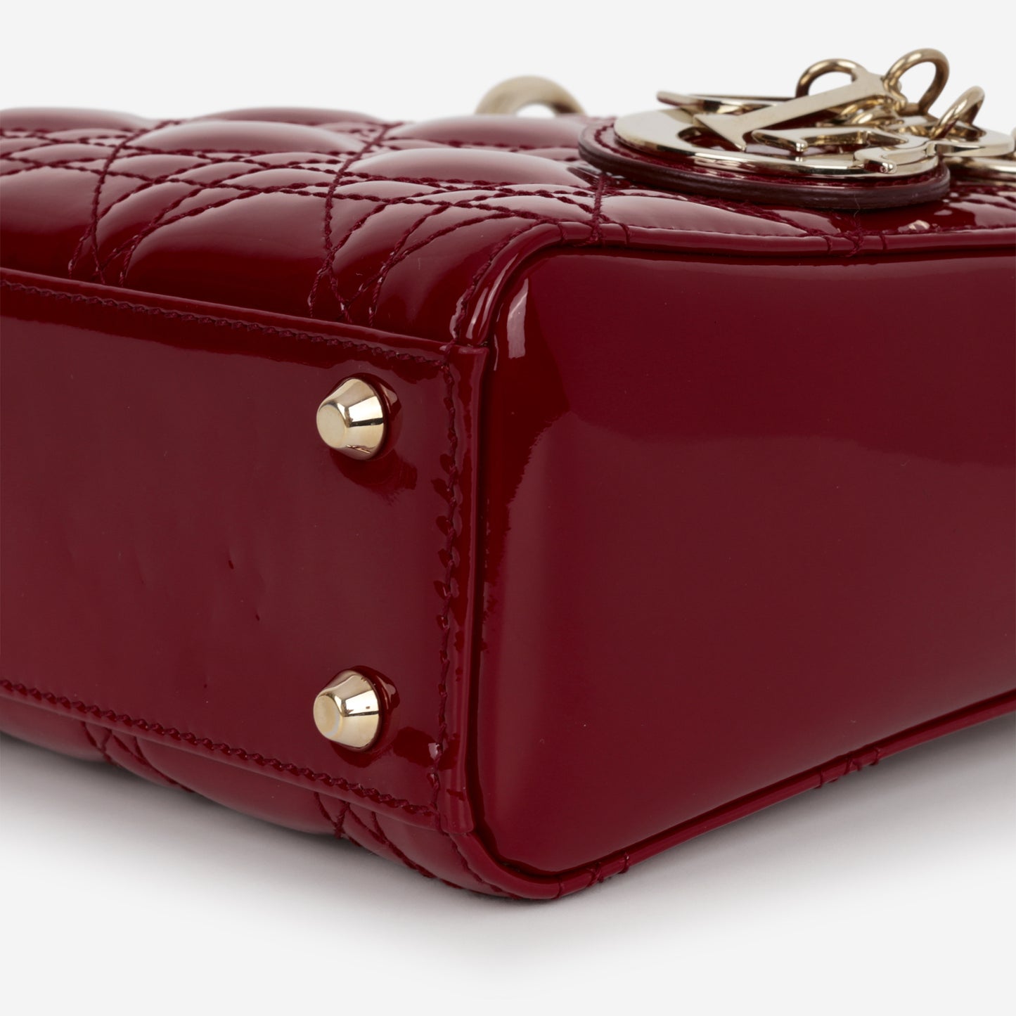Dior Mini Lady Dior - Cherry Red Patent | Champagne Gold Hardware - Bagista