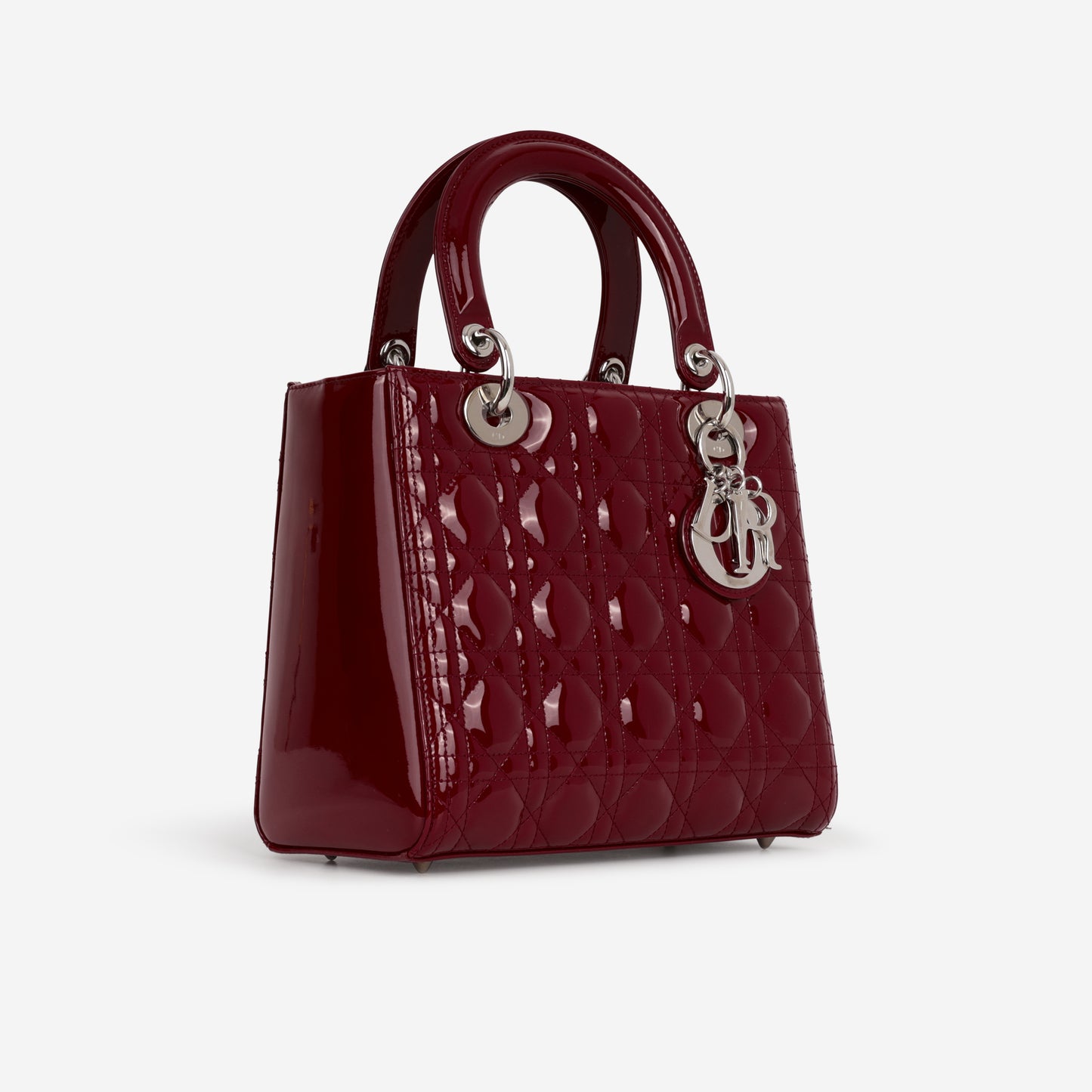 Medium Lady Dior - Cherry Red Patent | Silver Hardware - Bagista