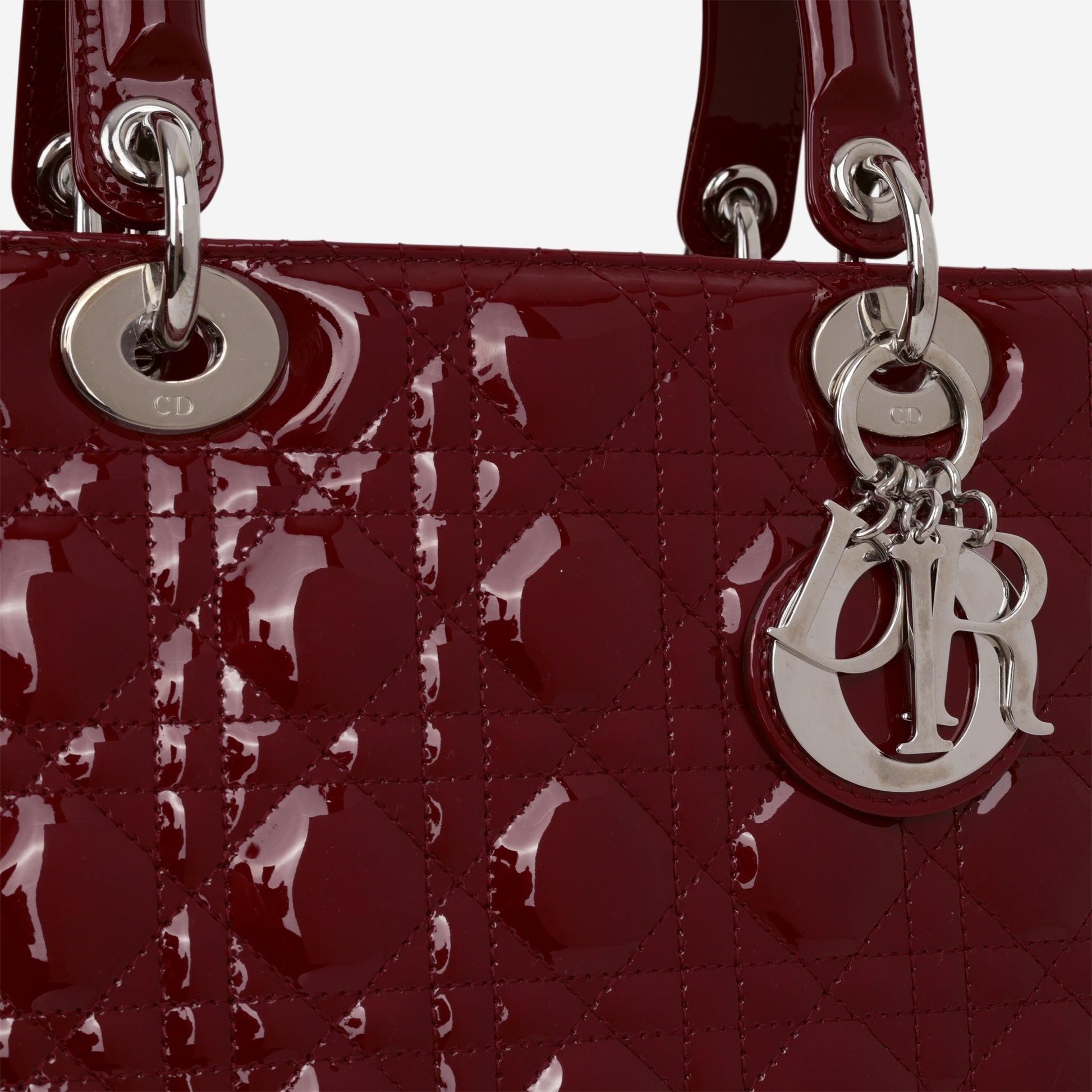 Medium Lady Dior - Cherry Red Patent | Silver Hardware - Bagista
