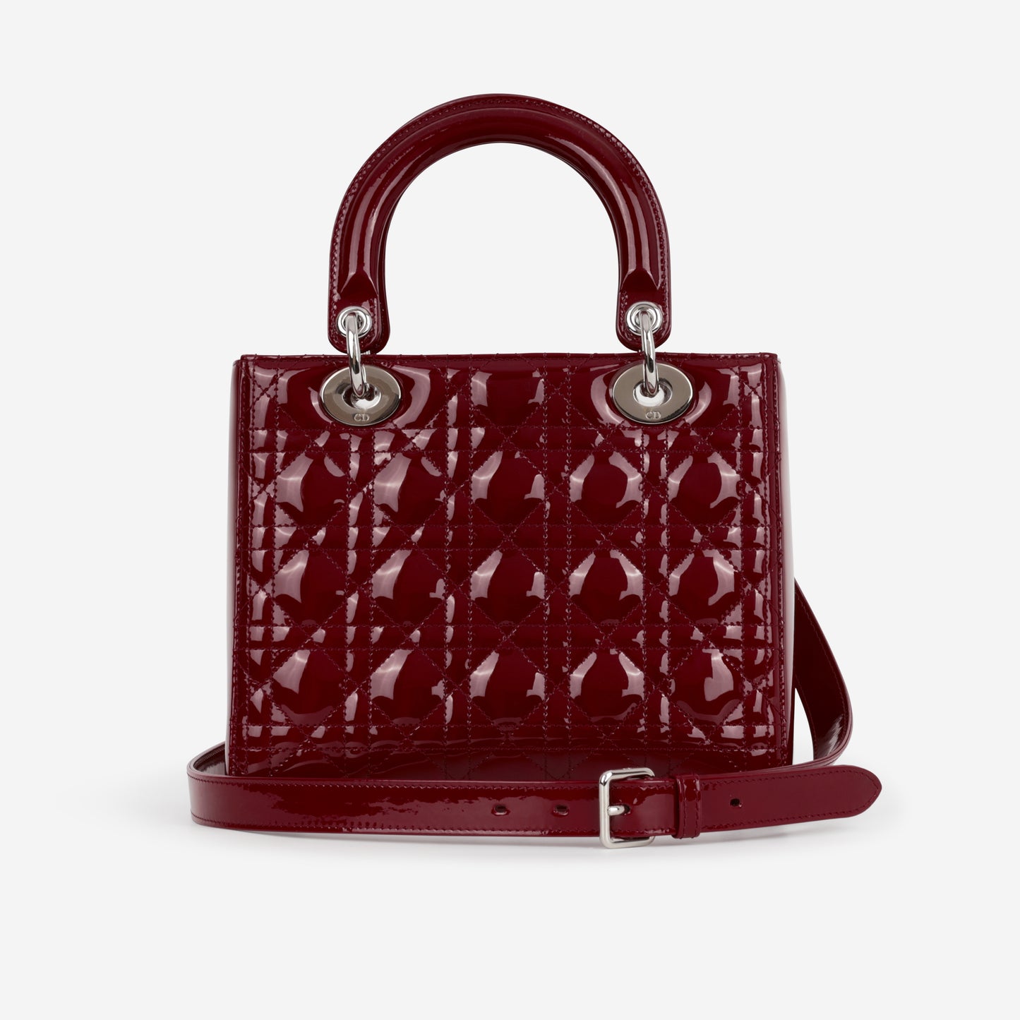 Medium Lady Dior - Cherry Red Patent | Silver Hardware - Bagista