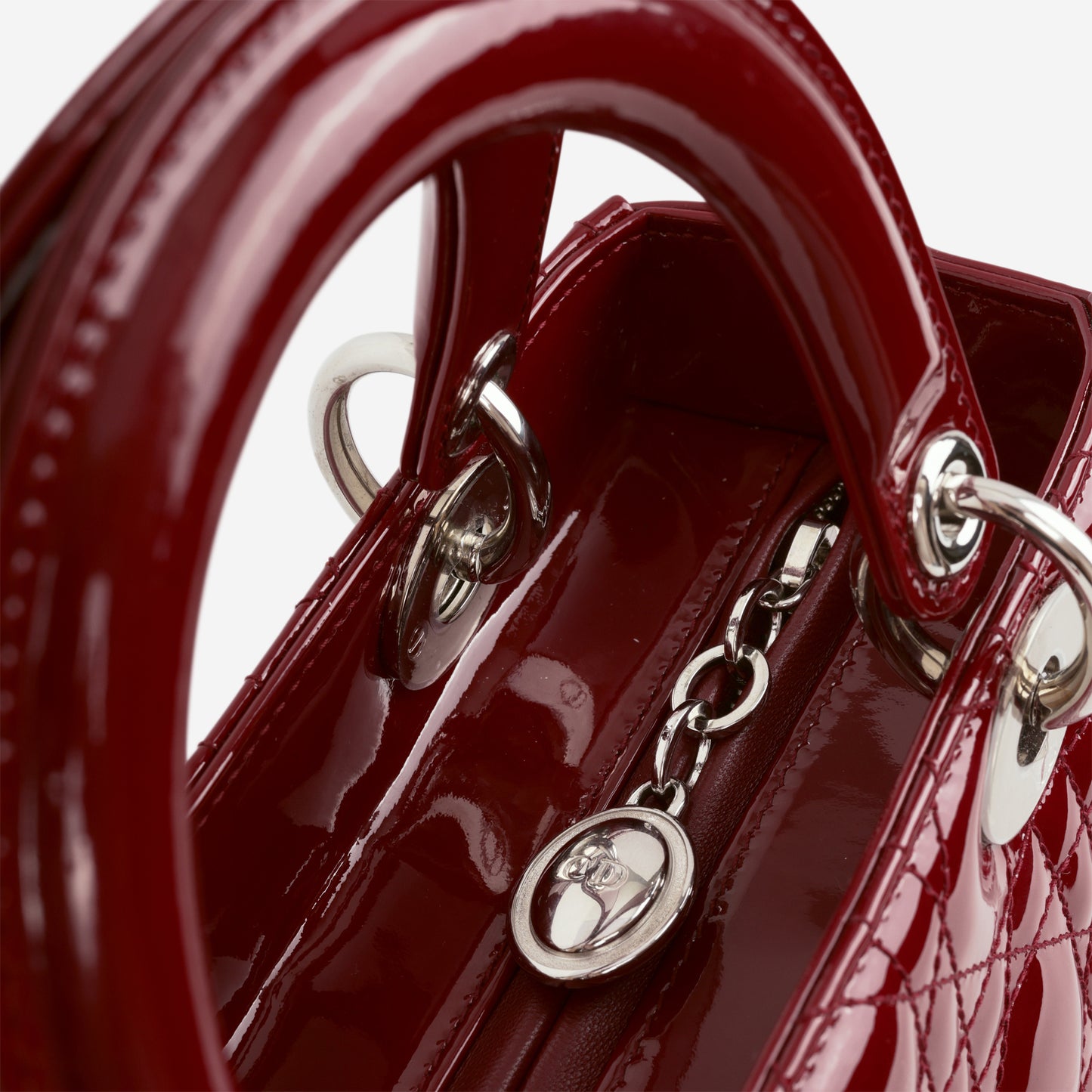 Medium Lady Dior - Cherry Red Patent | Silver Hardware - Bagista