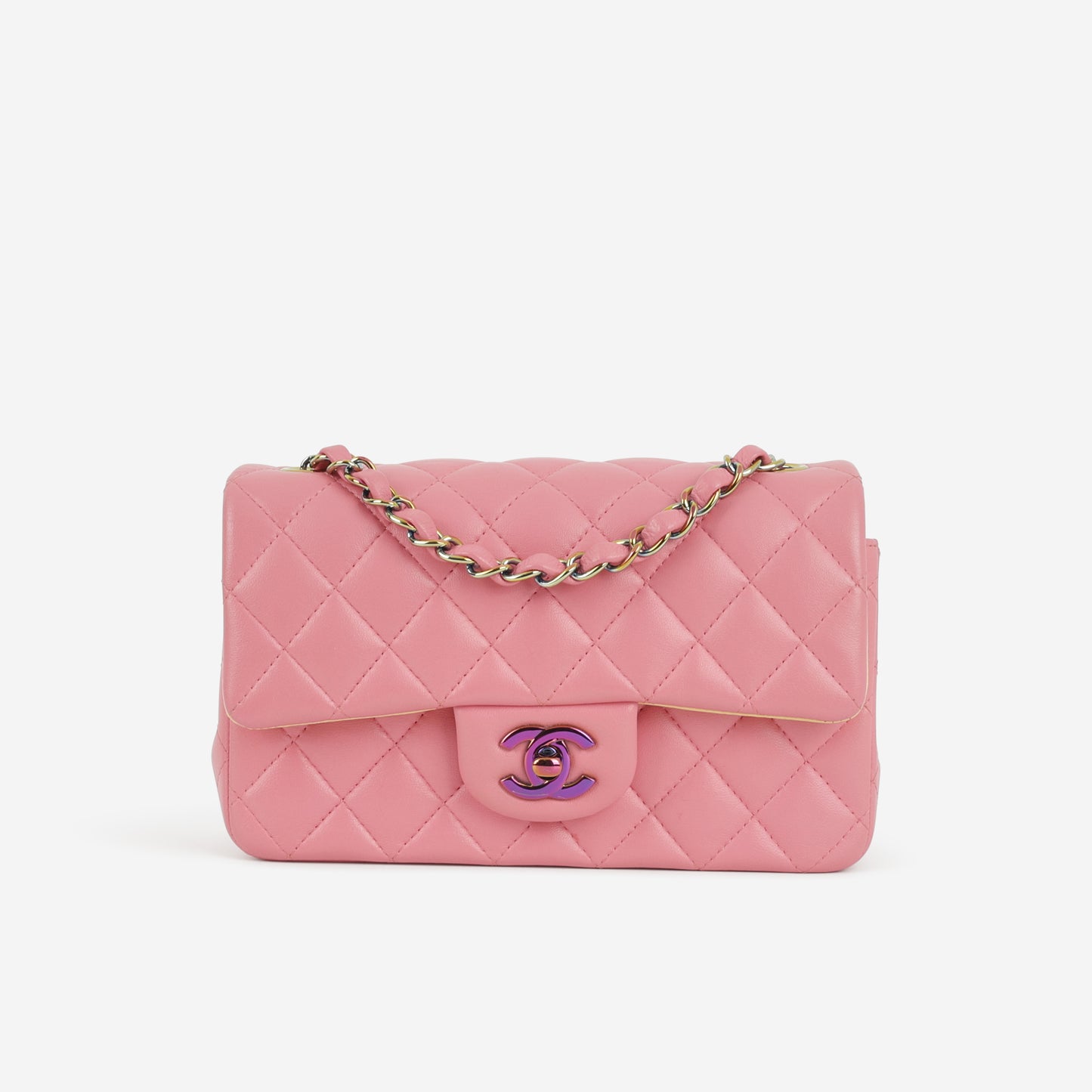 Chanel Mini Flap Rectangular - Pink / Yellow Lambskin | Rainbow Hardware - Bagista