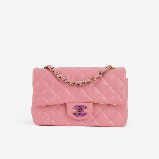 Chanel Mini Flap Rectangular - Pink / Yellow Lambskin | Rainbow Hardware - Bagista