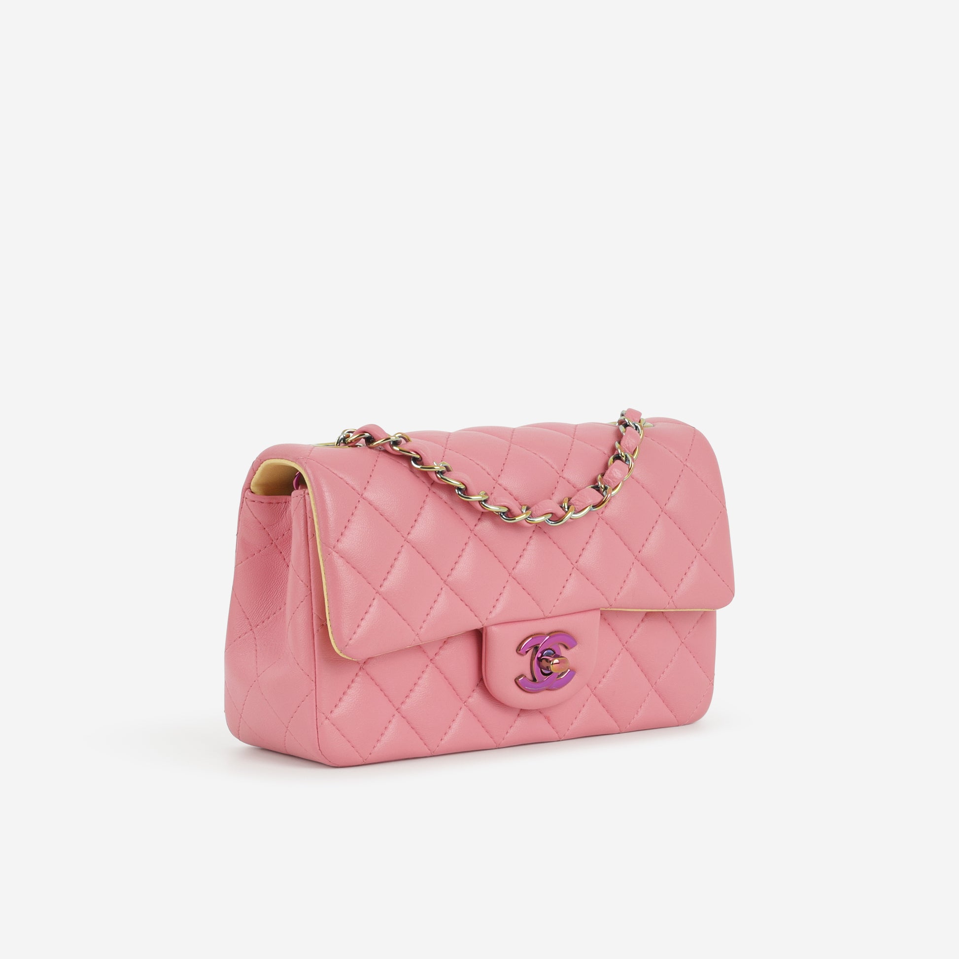 Chanel Mini Flap Rectangular - Pink / Yellow Lambskin | Rainbow Hardware - Bagista
