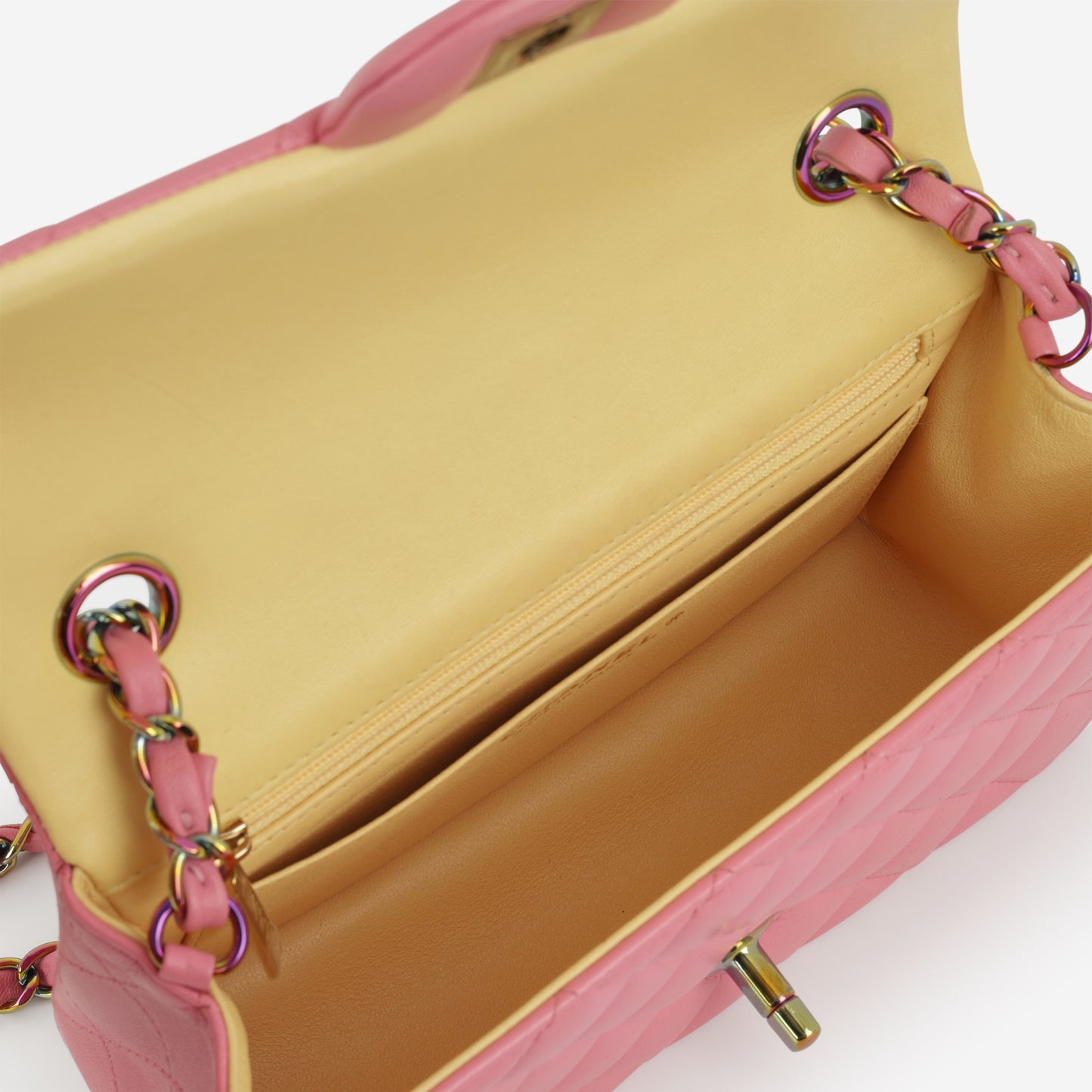 Chanel Mini Flap Rectangular - Pink / Yellow Lambskin | Rainbow Hardware - Bagista