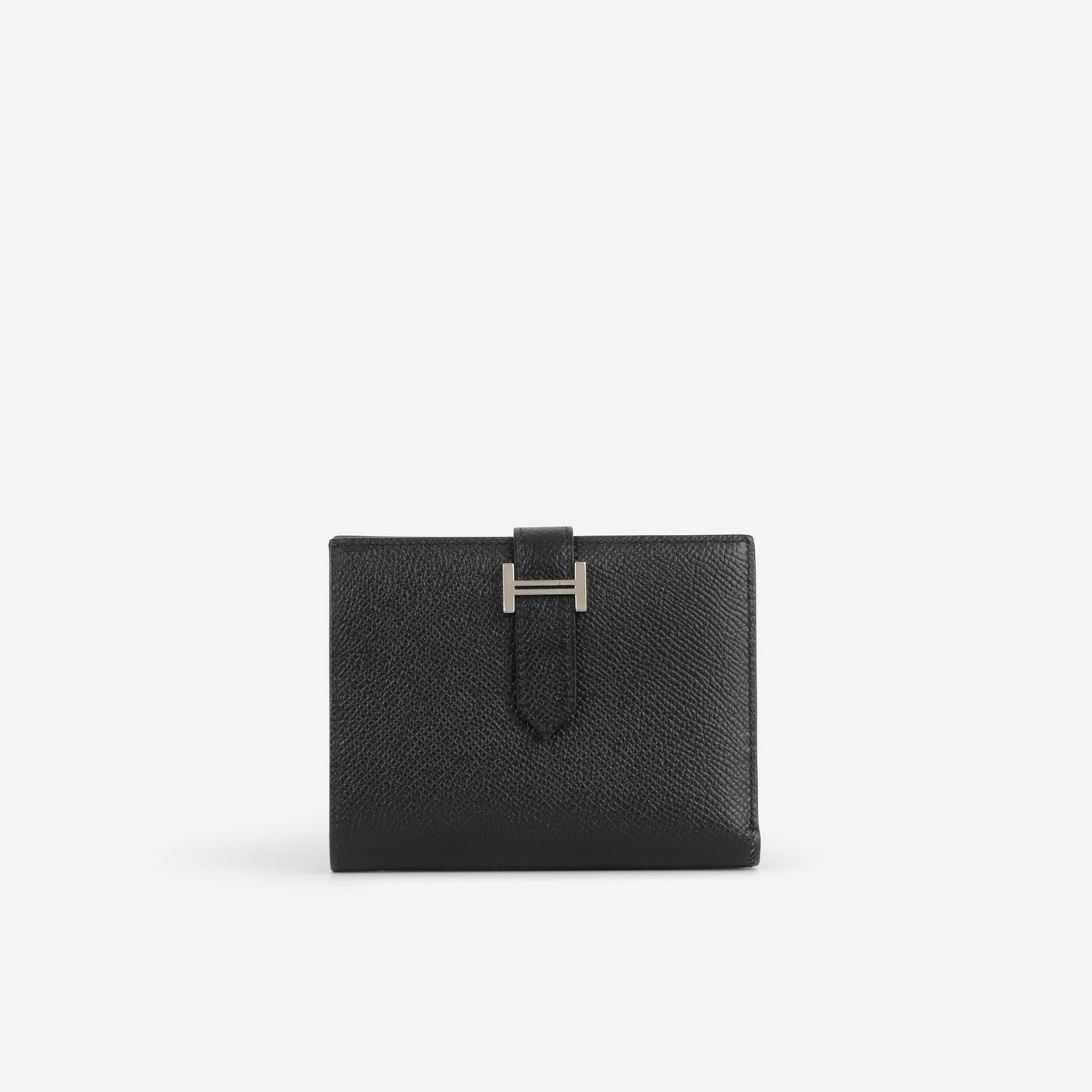 Hermès Bearn Compact Wallet - Black Epsom | Palladium Hardware - Bagista