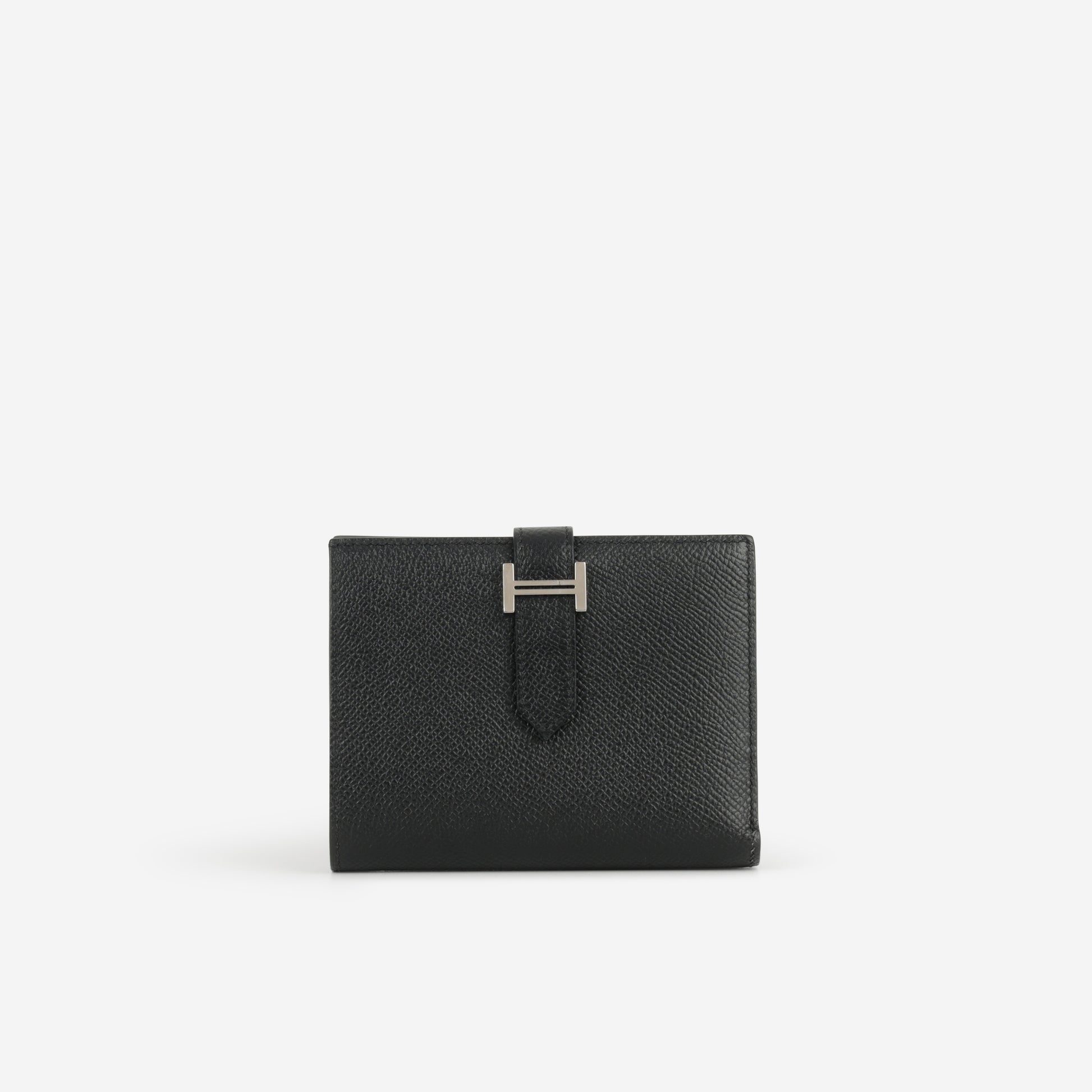 Hermès Bearn Compact Wallet - Black Epsom | Palladium Hardware - Bagista