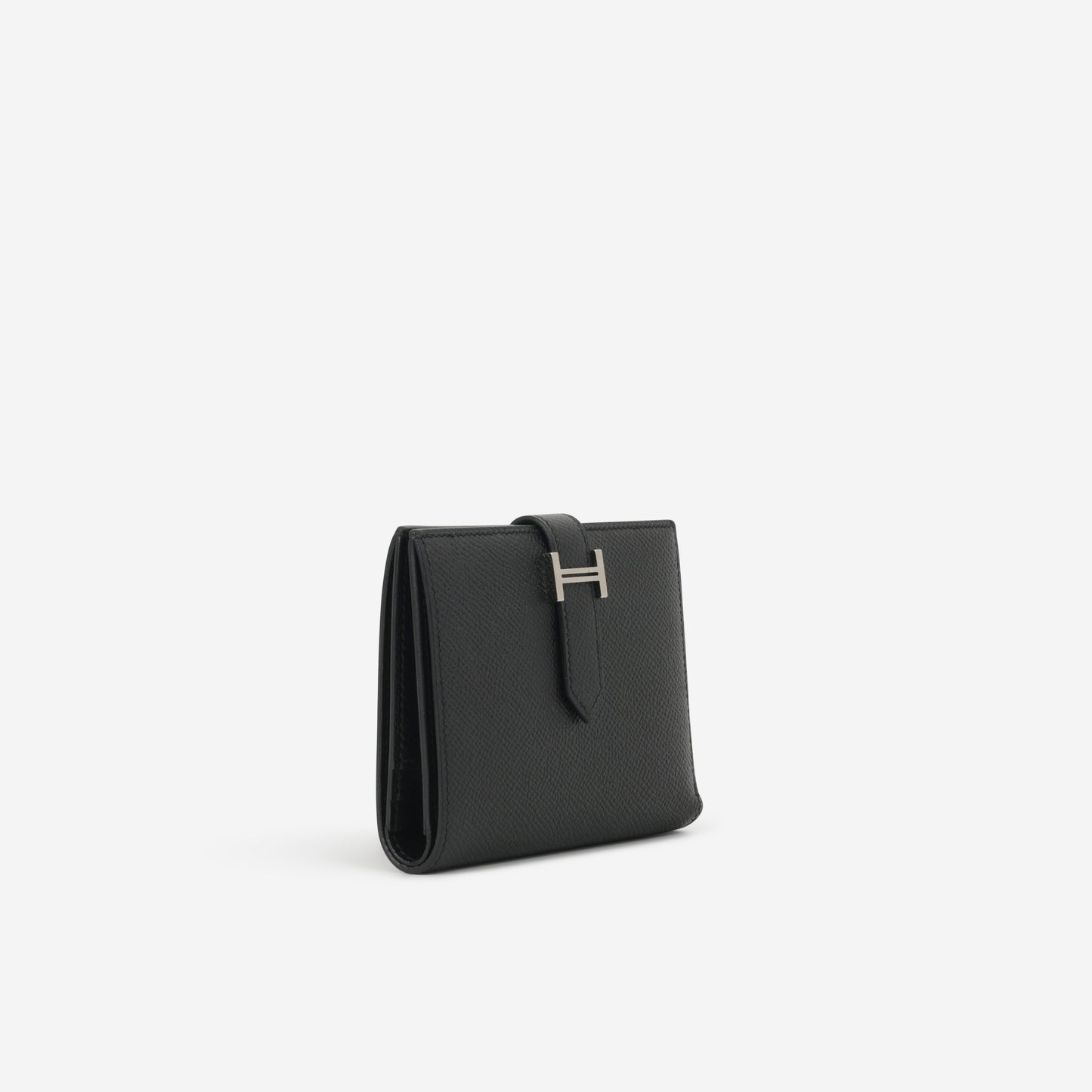 Hermès Bearn Compact Wallet - Black Epsom | Palladium Hardware - Bagista