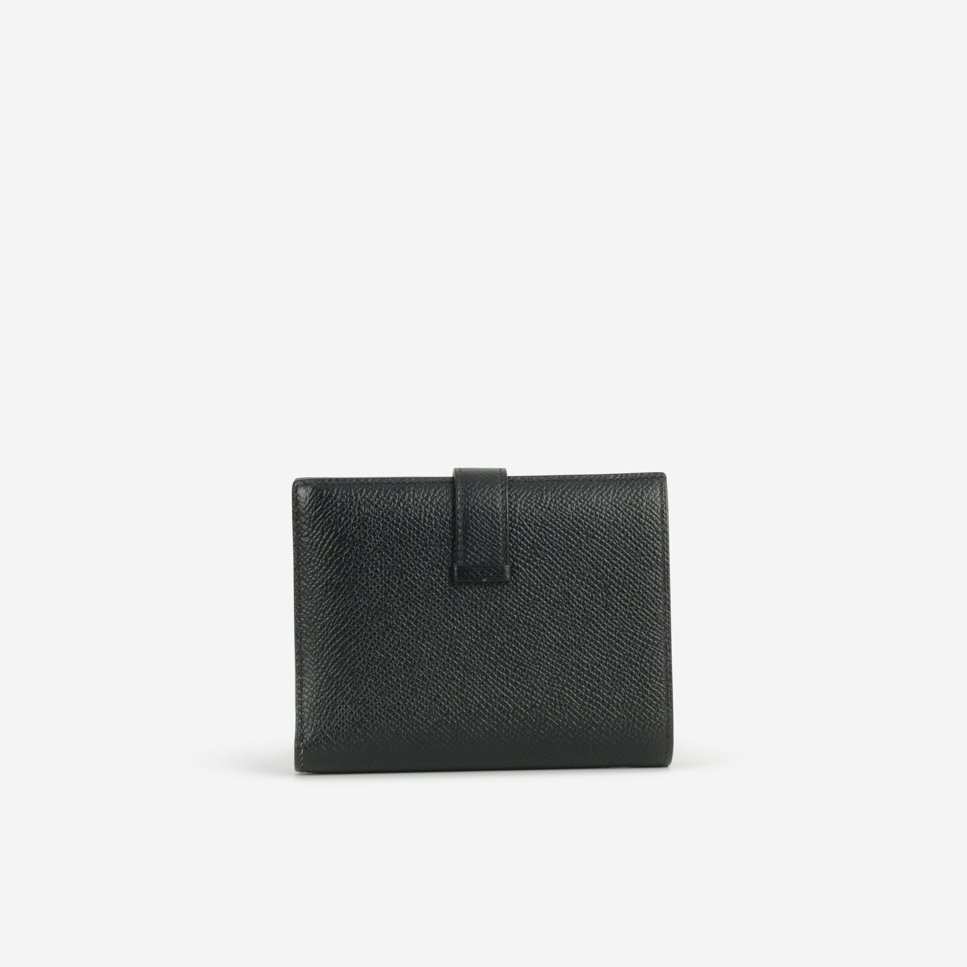 Hermès Bearn Compact Wallet - Black Epsom | Palladium Hardware - Bagista
