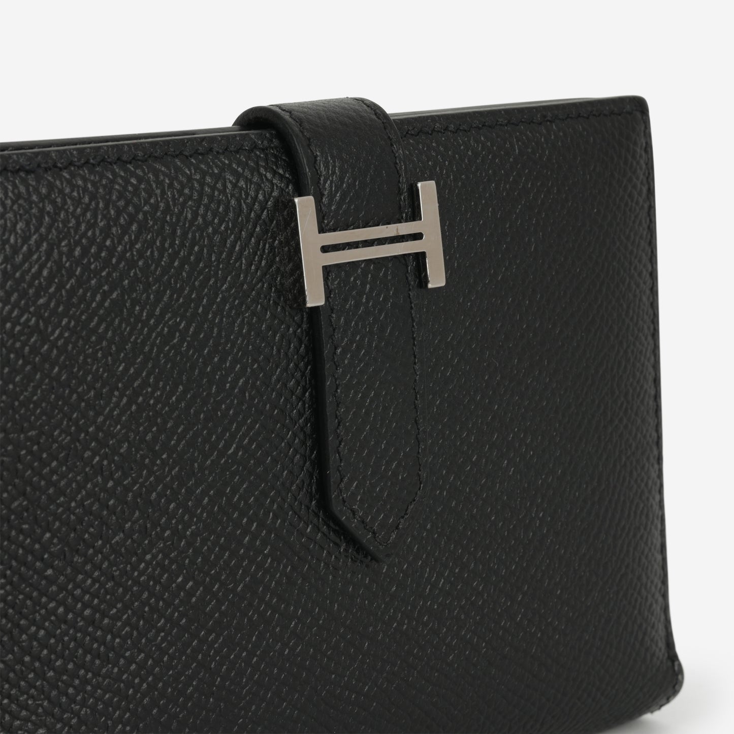 Hermès Bearn Compact Wallet - Black Epsom | Palladium Hardware - Bagista