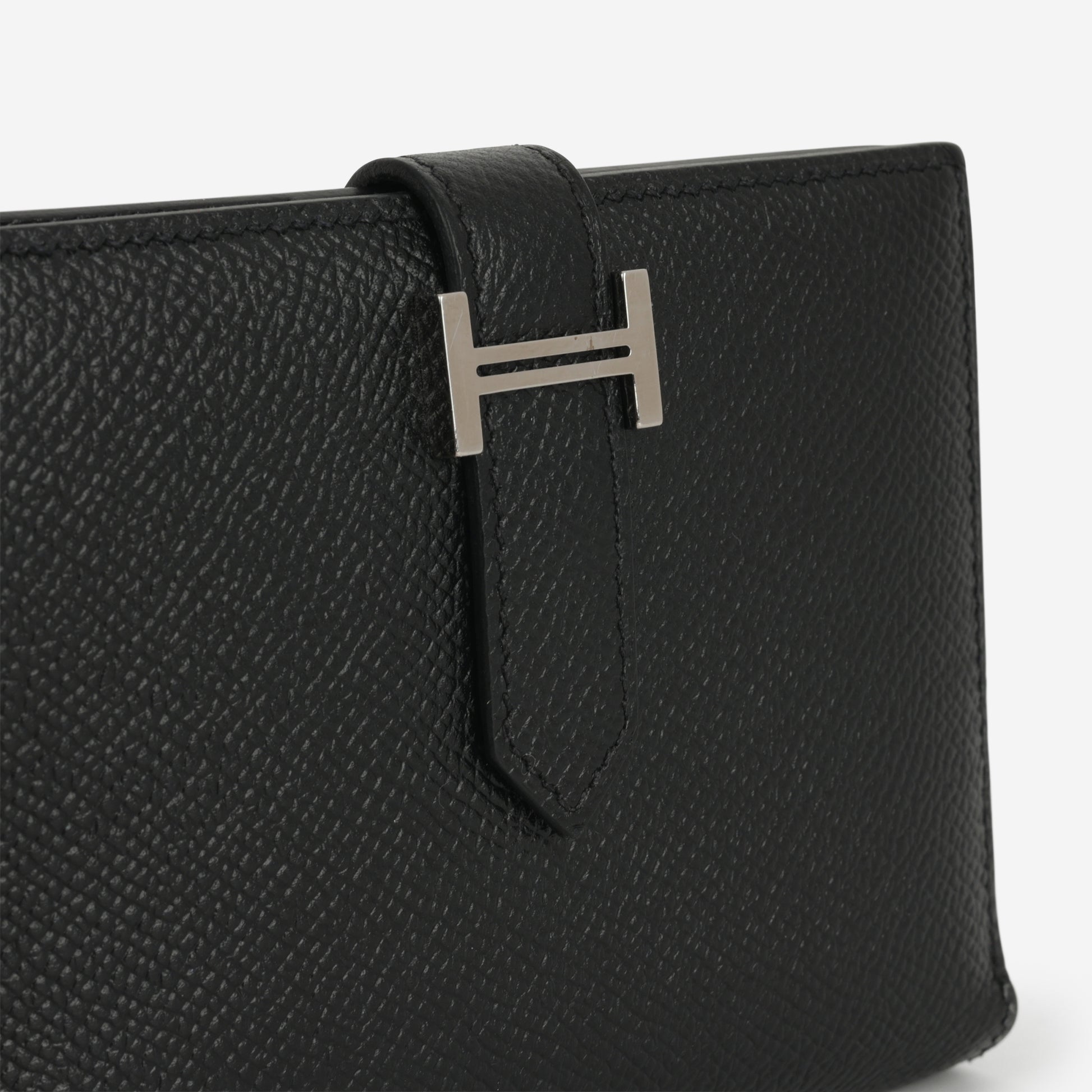 Hermès Bearn Compact Wallet - Black Epsom | Palladium Hardware - Bagista
