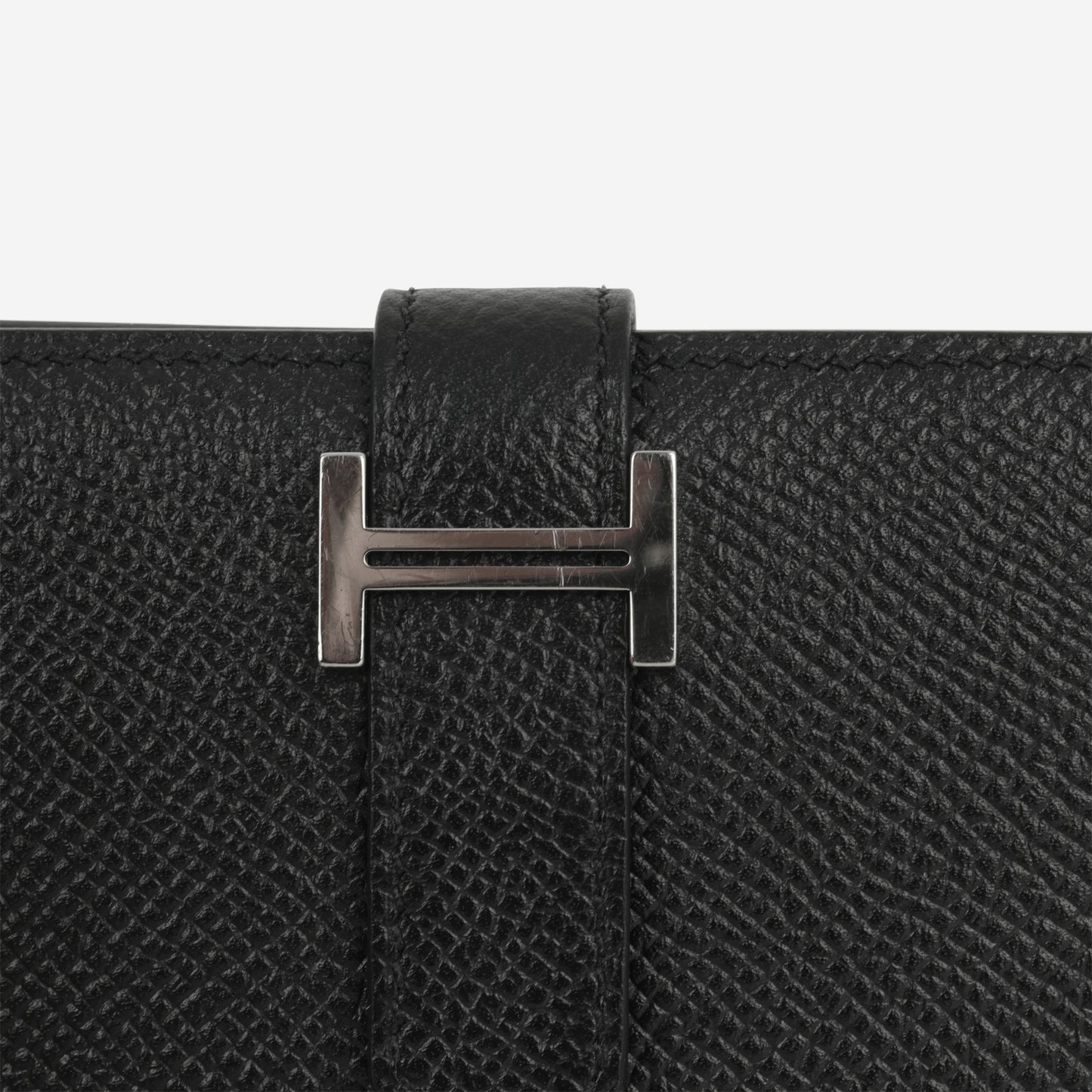 Hermès Bearn Compact Wallet - Black Epsom | Palladium Hardware - Bagista