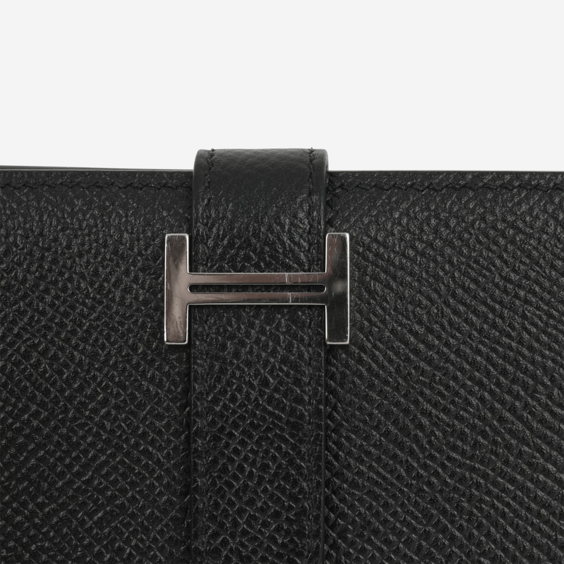 Hermès Bearn Compact Wallet - Black Epsom | Palladium Hardware - Bagista