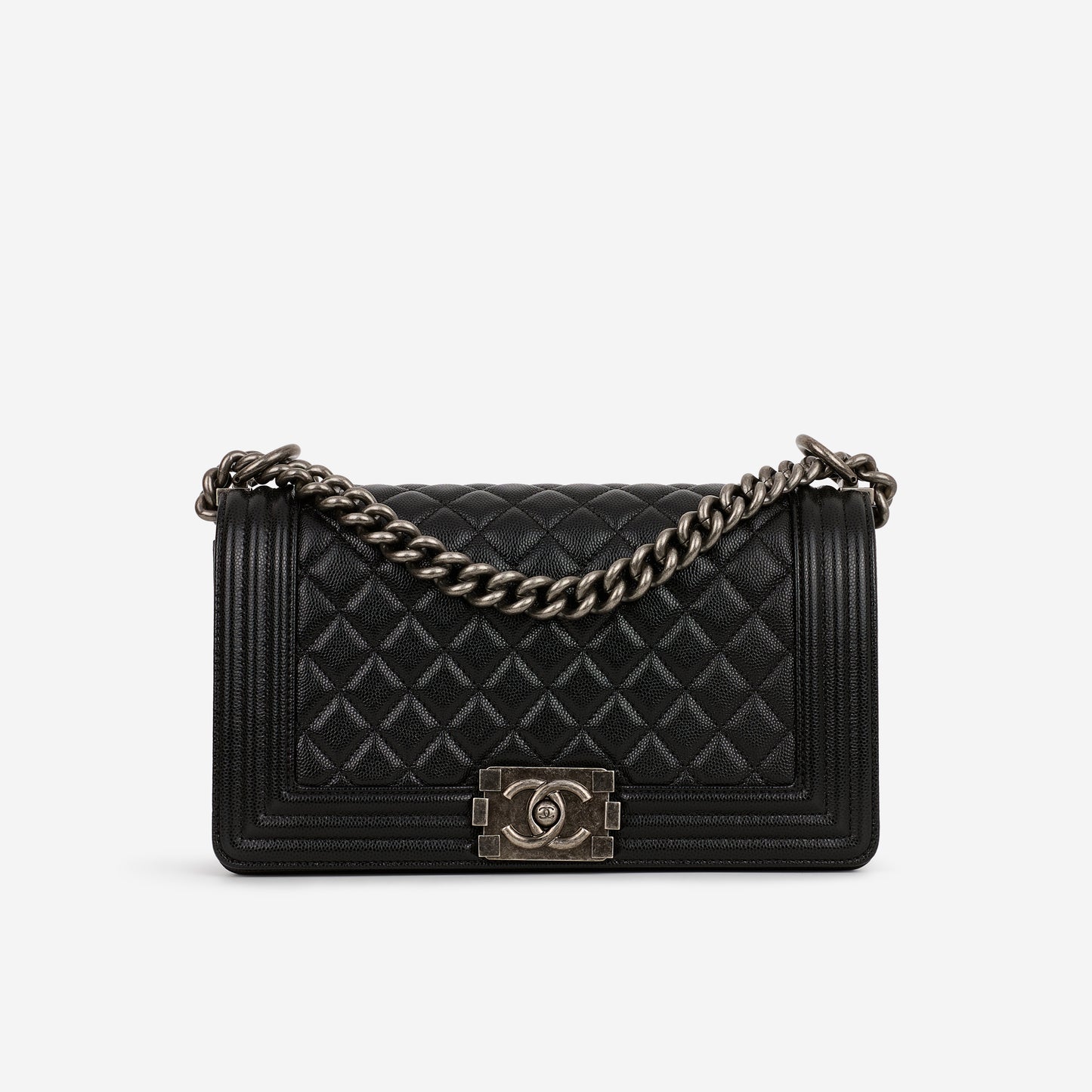 Chanel Old Medium Boy Bag - Black Caviar | Ruthenium Hardware
