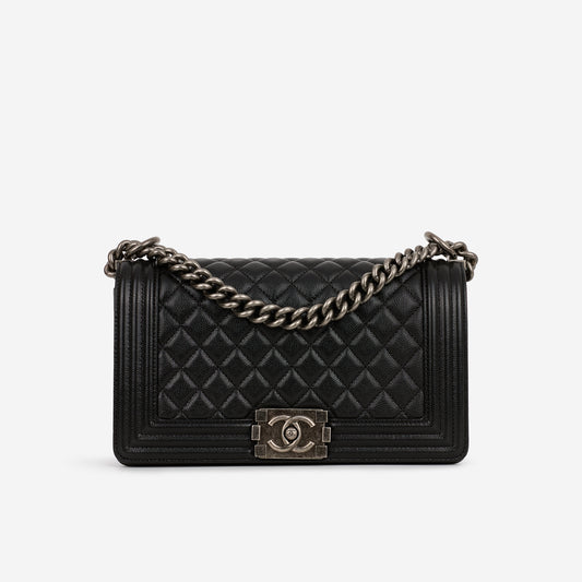 Chanel Old Medium Boy Bag - Black Caviar | Ruthenium Hardware