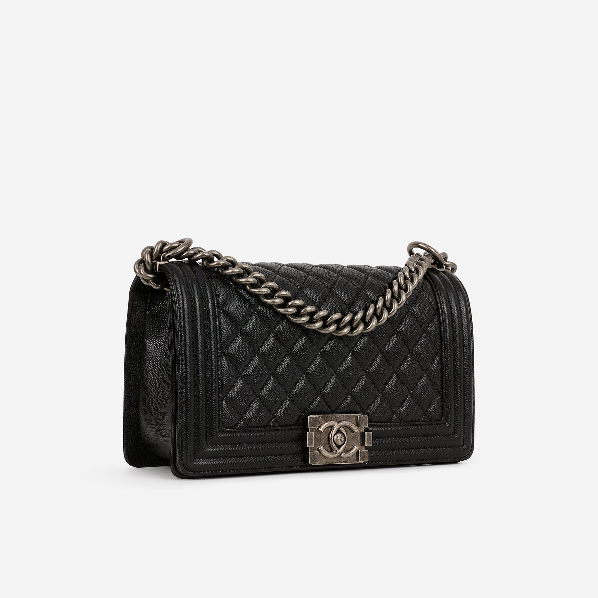 Chanel Old Medium Boy Bag - Black Caviar | Ruthenium Hardware - Bagista
