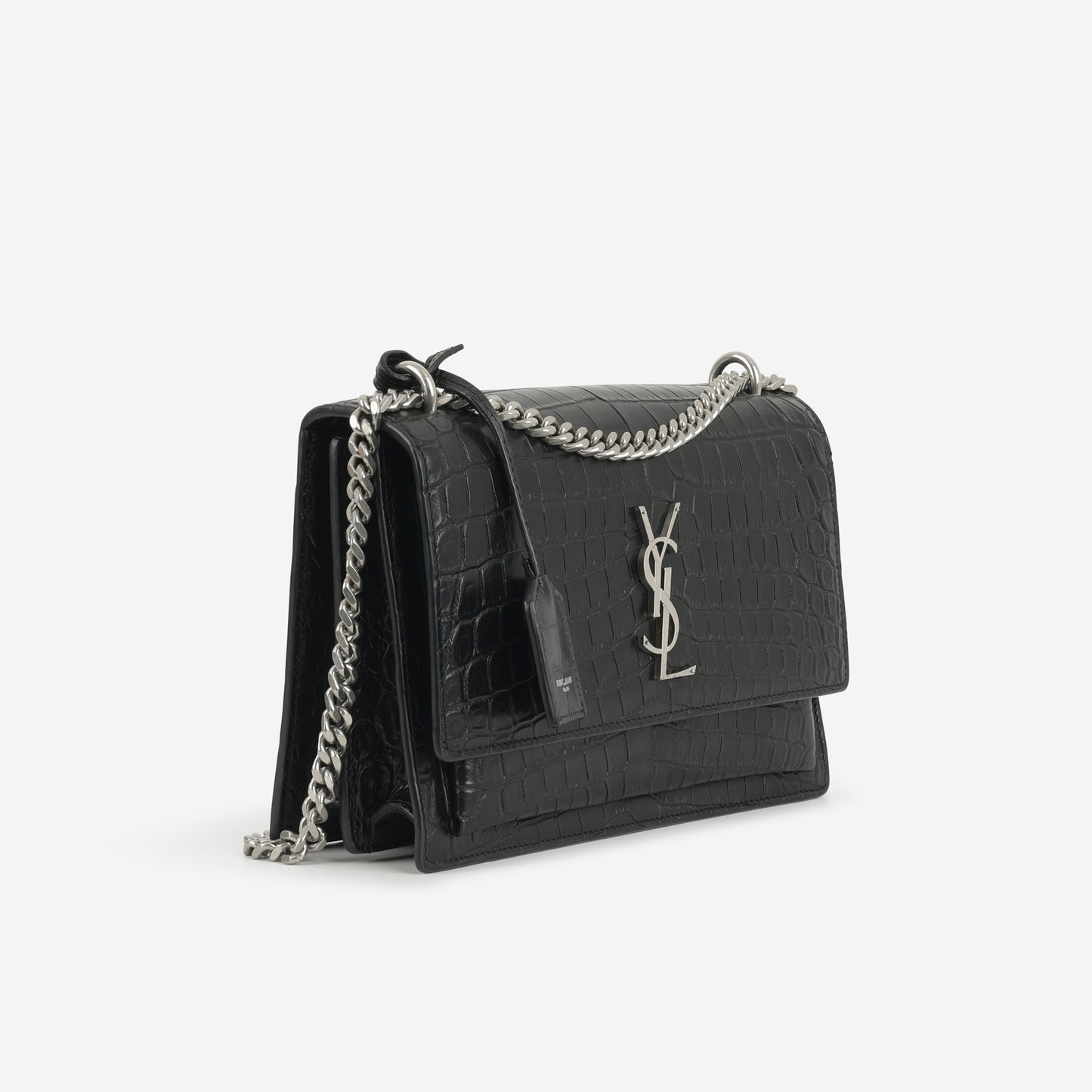 Saint Laurent Medium Sunset - Black Crocodile Embossed | Silver Hardware - Bagista