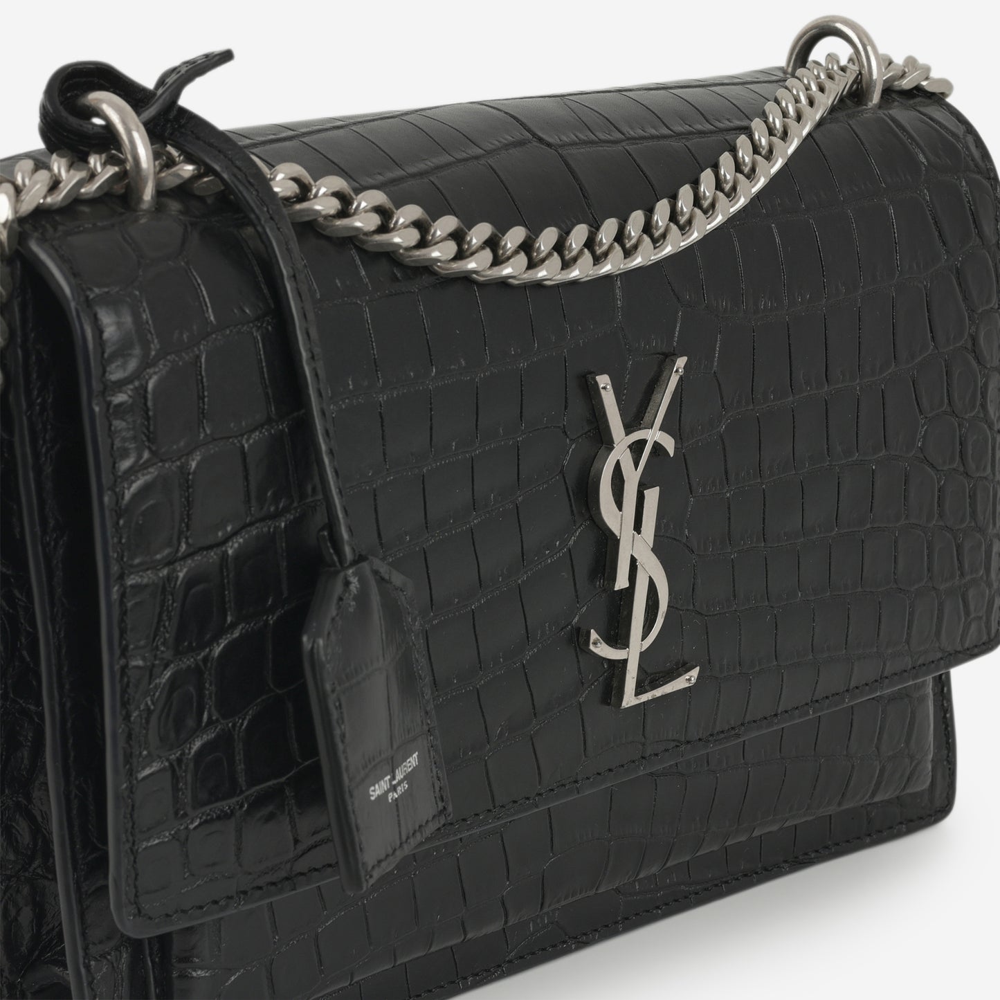 Saint Laurent Medium Sunset - Black Crocodile Embossed | Silver Hardware - Bagista
