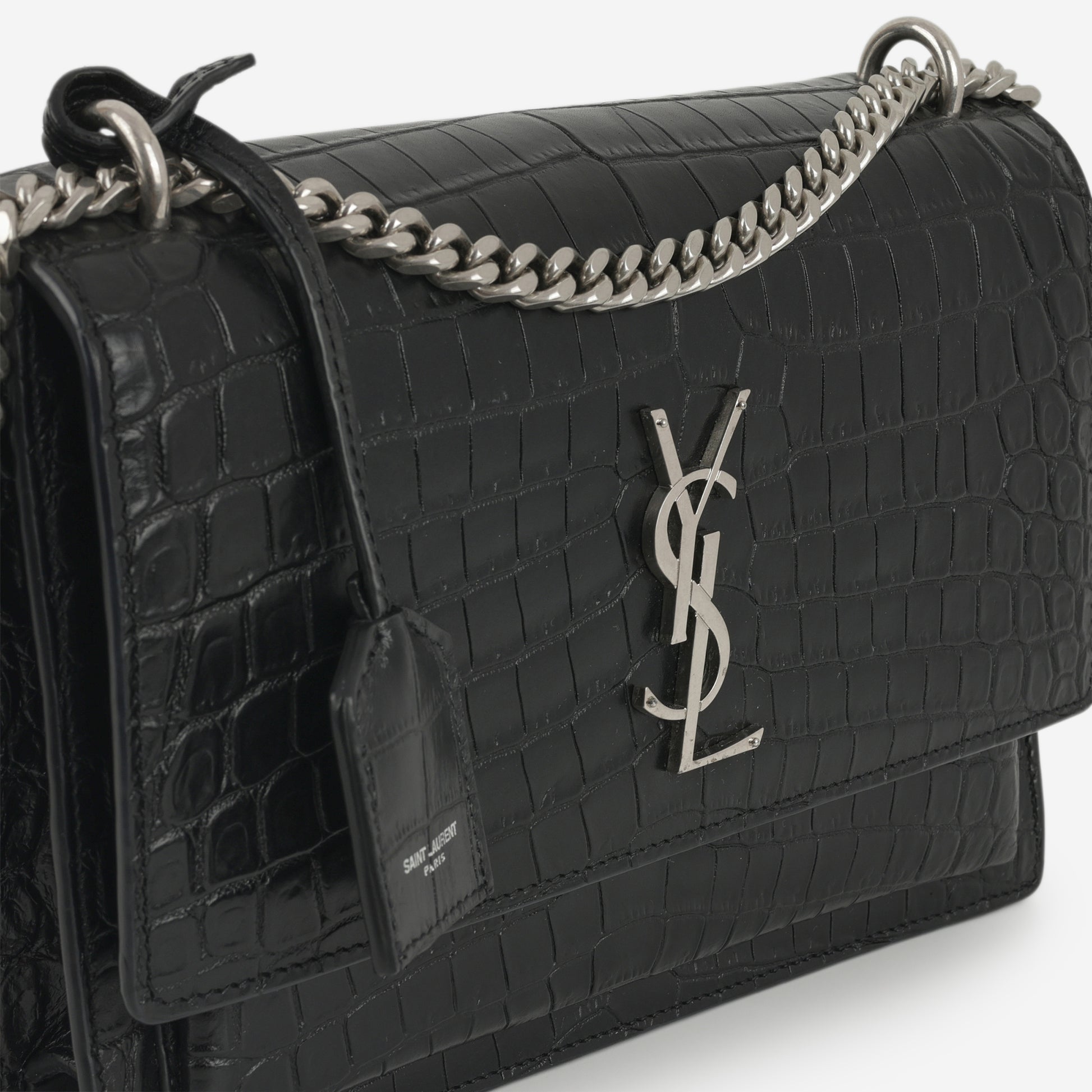 Saint Laurent Medium Sunset - Black Crocodile Embossed | Silver Hardware - Bagista