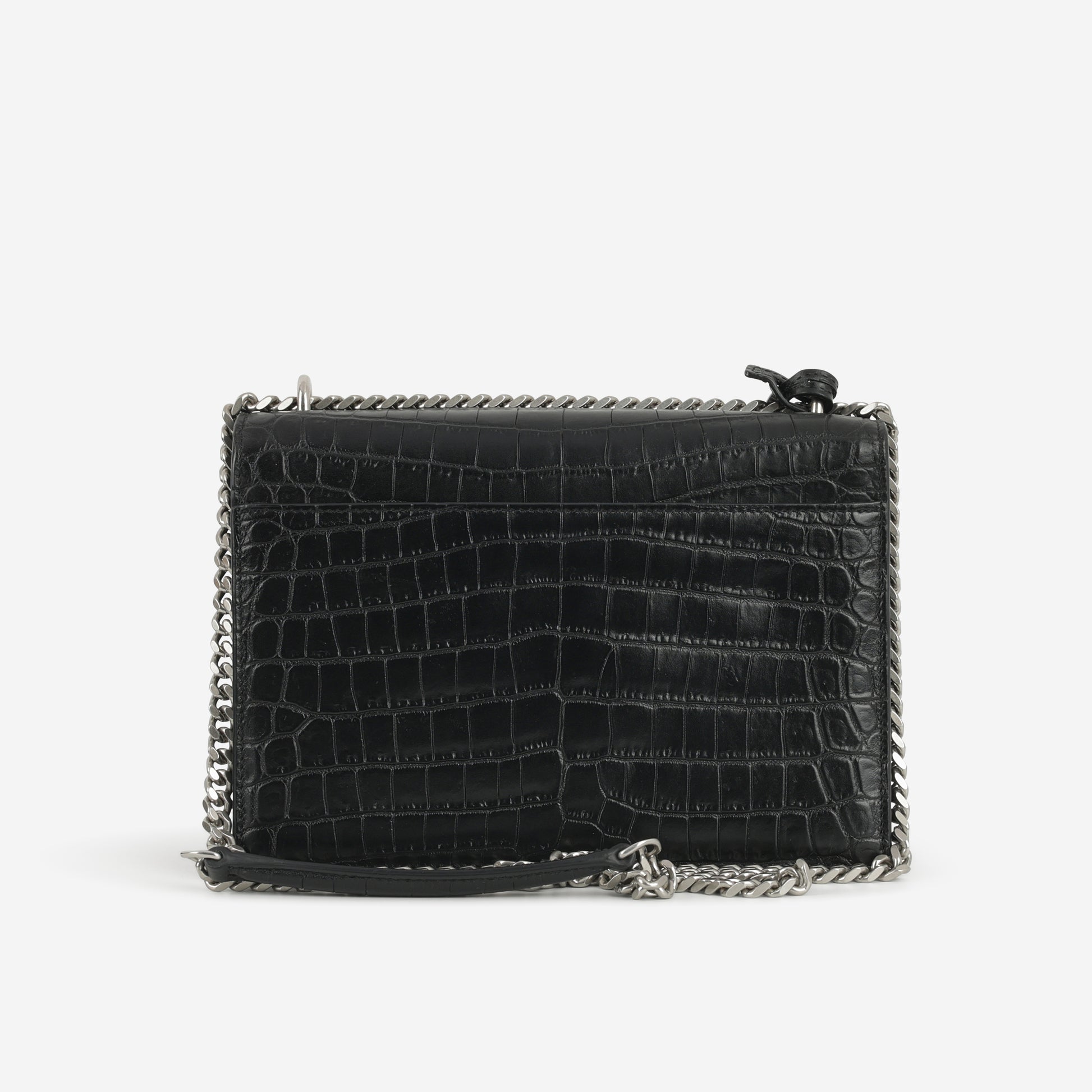Saint Laurent Medium Sunset - Black Crocodile Embossed | Silver Hardware - Bagista