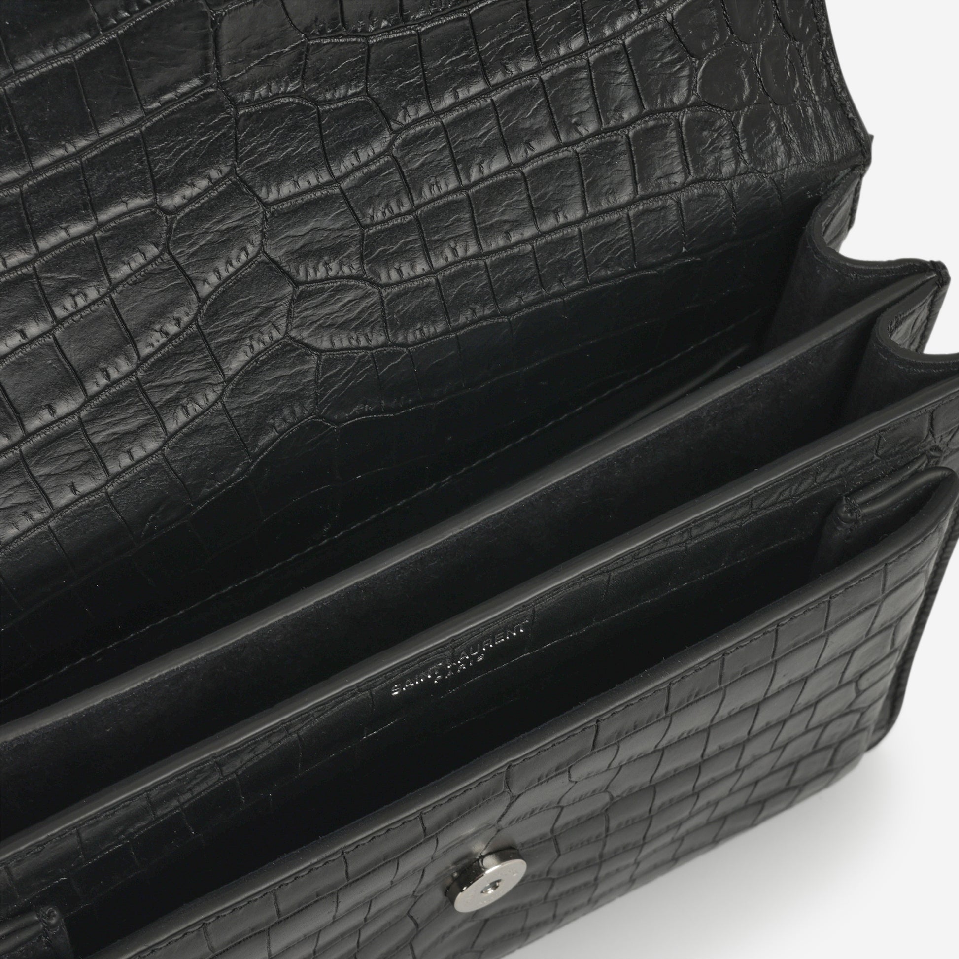 Saint Laurent Medium Sunset - Black Crocodile Embossed | Silver Hardware - Bagista