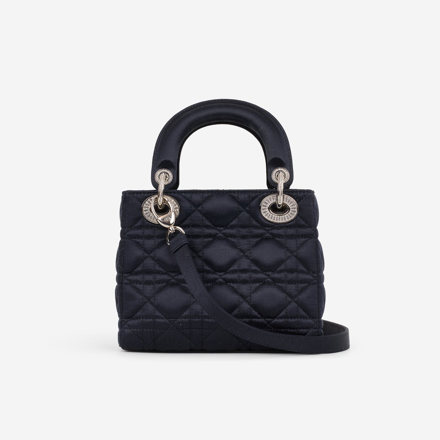 Dior Mini Lady Dior - Navy Satin with Strass | Silver Hardware