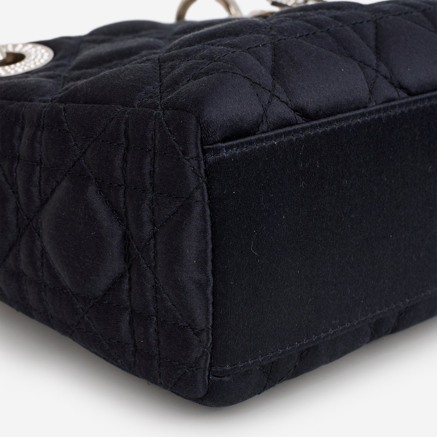 Dior Mini Lady Dior - Navy Satin with Strass | Silver Hardware