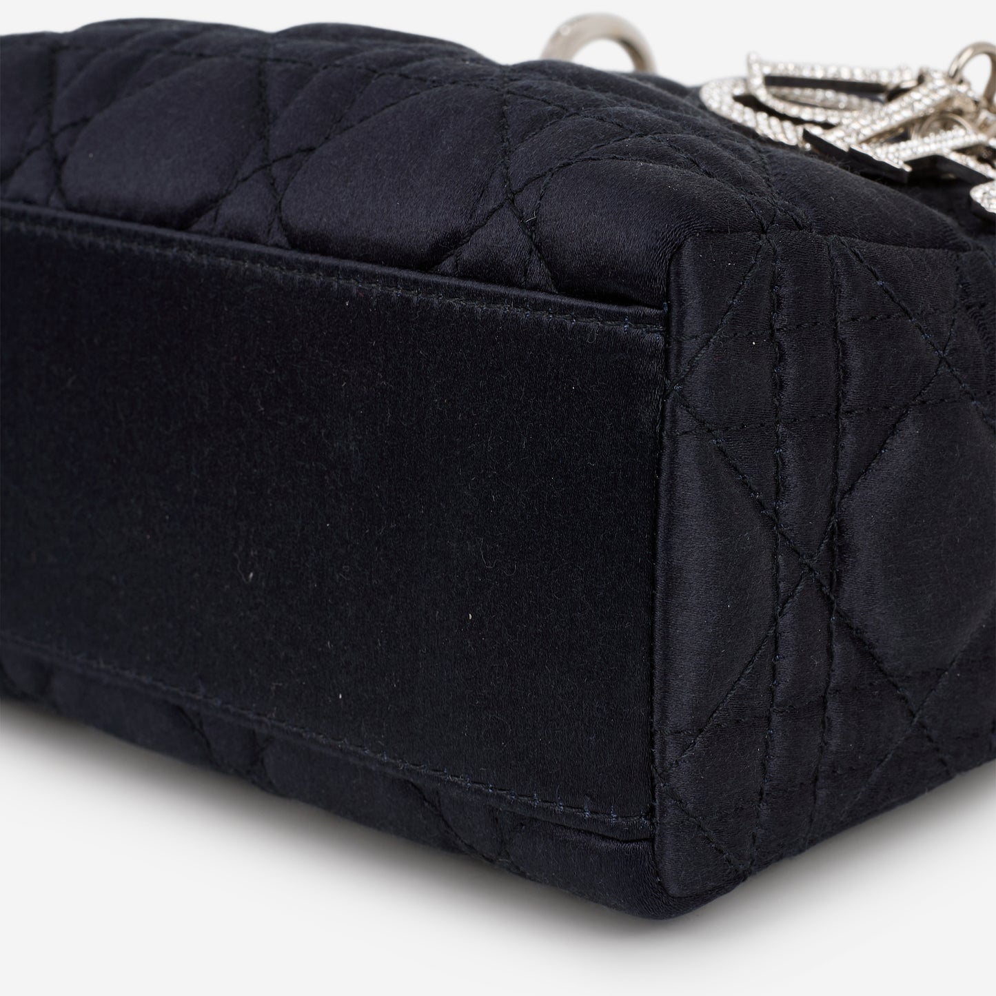 Dior Mini Lady Dior - Navy Satin with Strass | Silver Hardware