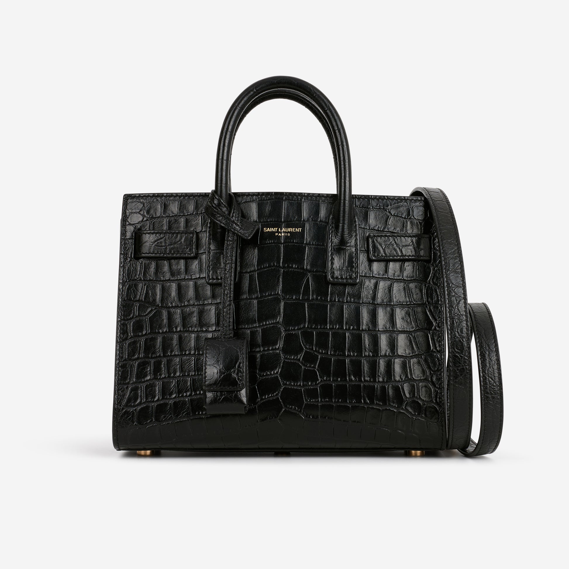 Saint Laurent Nano Sac De Jour - Black Croc Embossed | Gold Hardware - Bagista