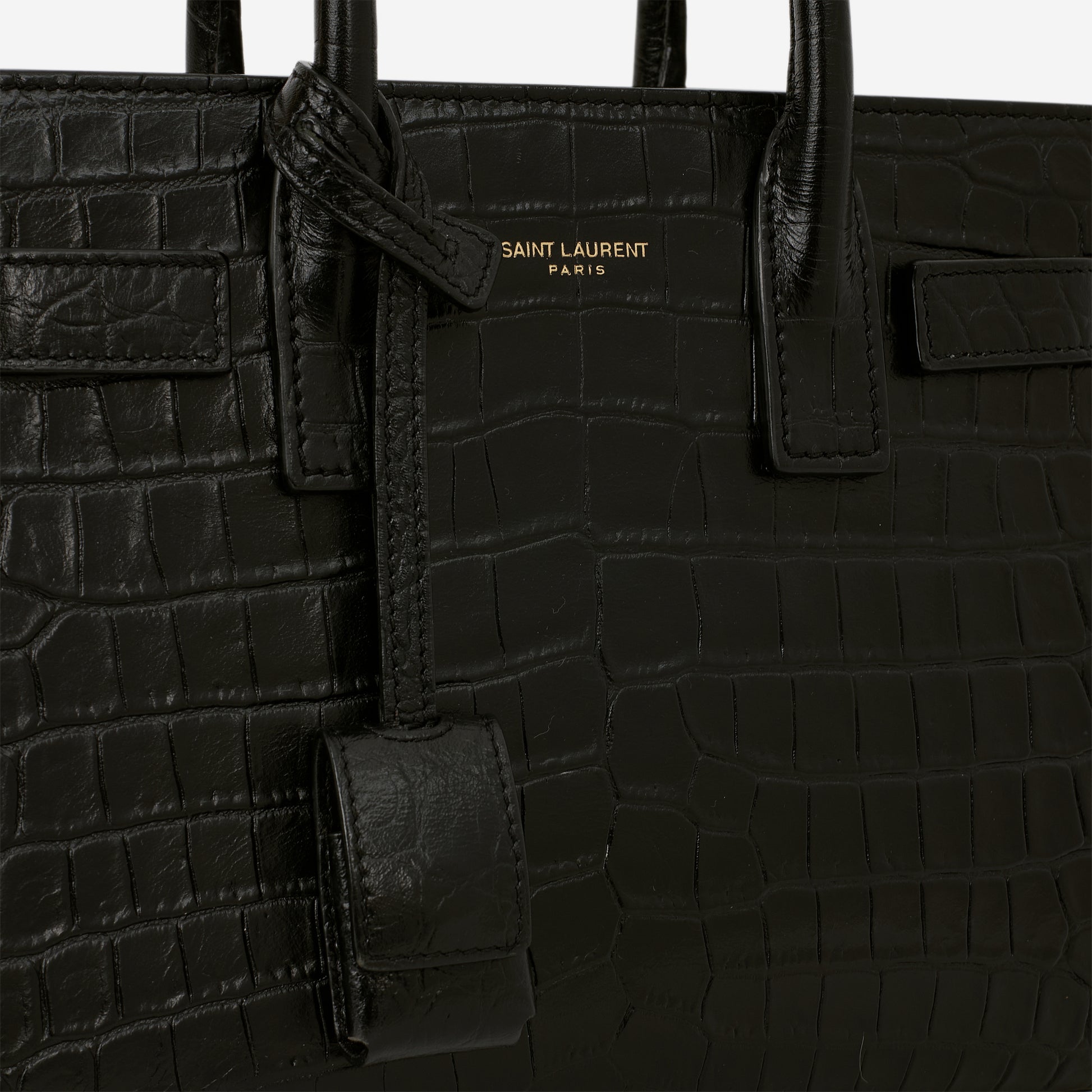 Saint Laurent Nano Sac De Jour - Black Croc Embossed | Gold Hardware - Bagista
